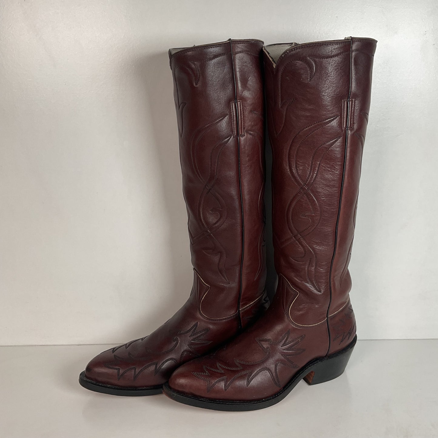 Vintage Stewart Boot Company Tall Cowgirl Boots 10 Narrow Romero Cloth Pulls