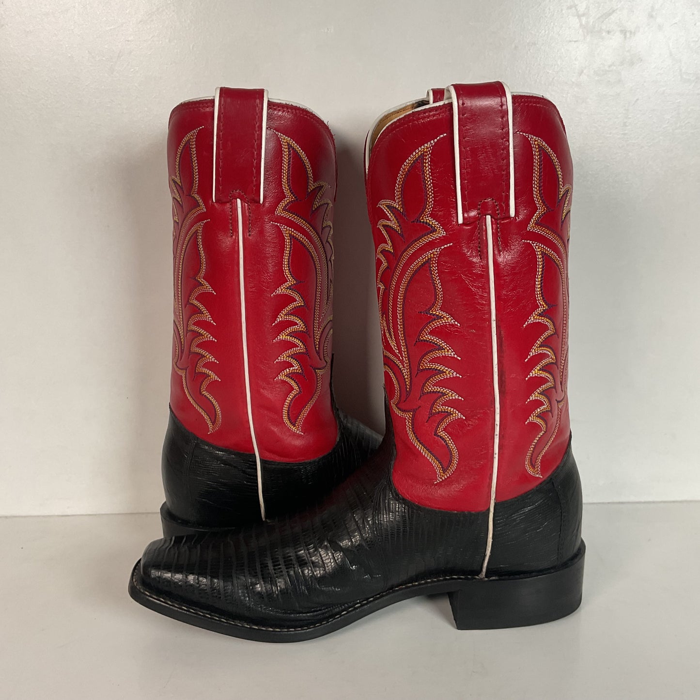 Tony Lama Women’s Lizard Vamp Cowgirl Boots 7.5 B USA Made Red Upper
