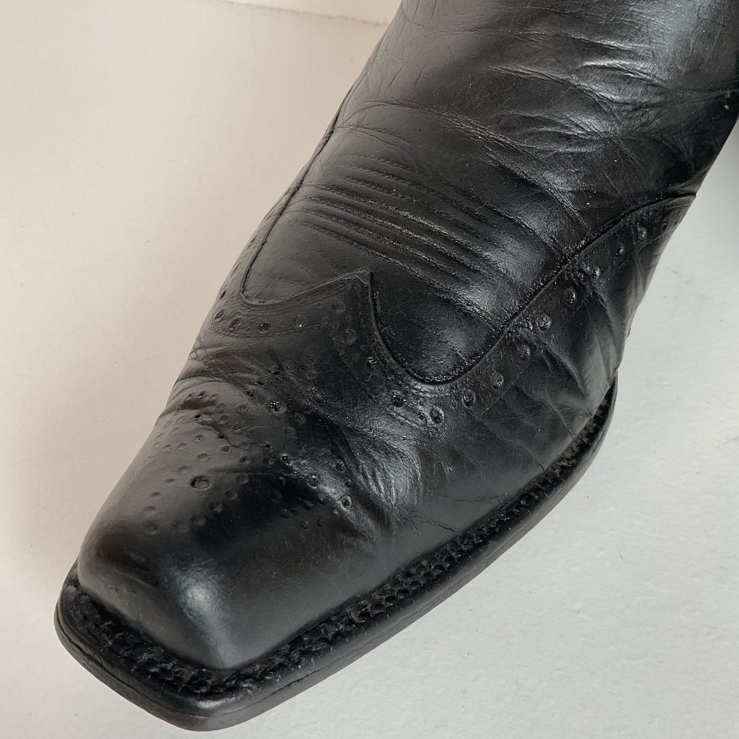 Vintage 1940s Brogue Wingtip Cowboy Boots 9.5-10 Leather Pull Tab Pee Wee