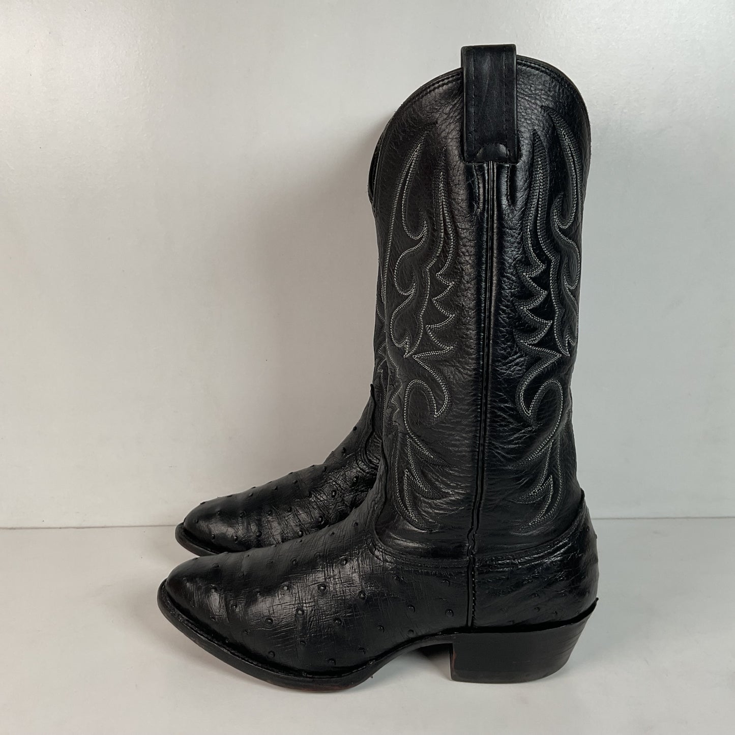 Larry Mahan Black Full Quill Ostrich Cowboy Boots 8 E USA Made