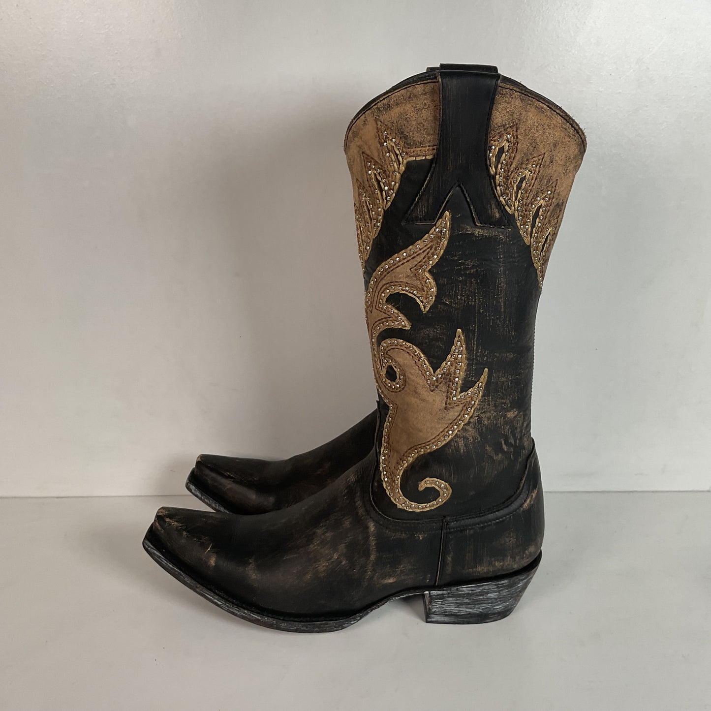 Old Gringo Western Zipper Boots 8 B Cowgirl Tooled Overlay