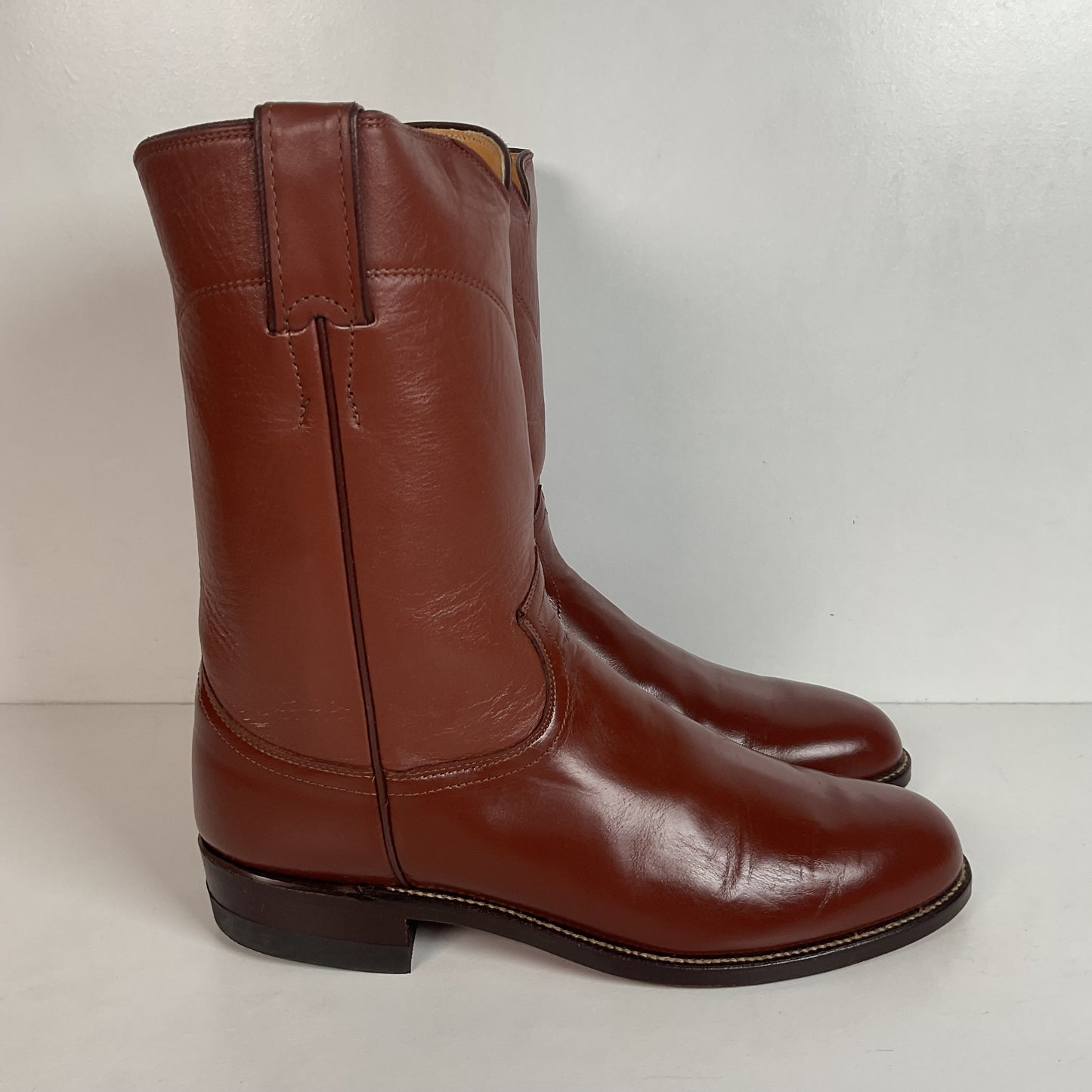 Vintage 1970s Justin Brown Cowgirl Roper Boots 8.5 B USA Made Calfskin