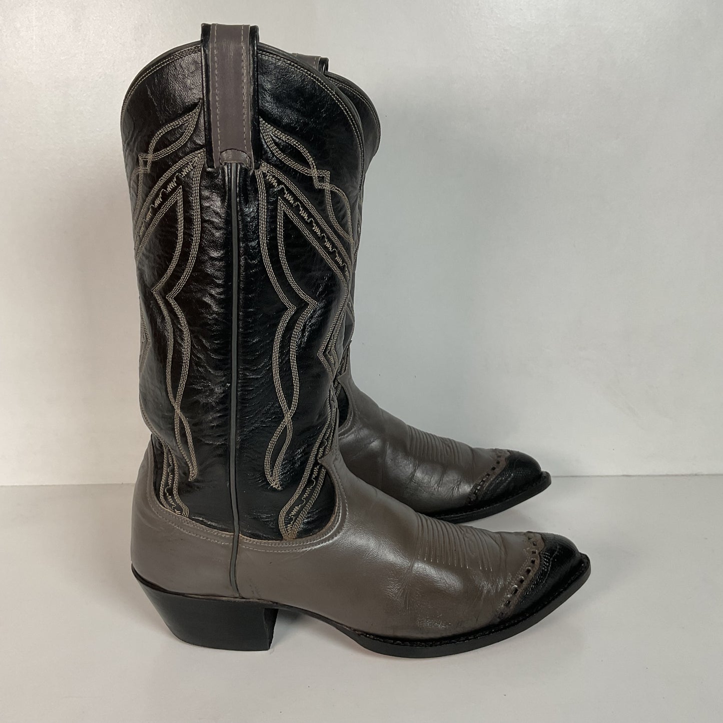 Vintage Tony Lama Grey Lizard Wingtip Cowboy Boots 9 D Gold Label Recraft