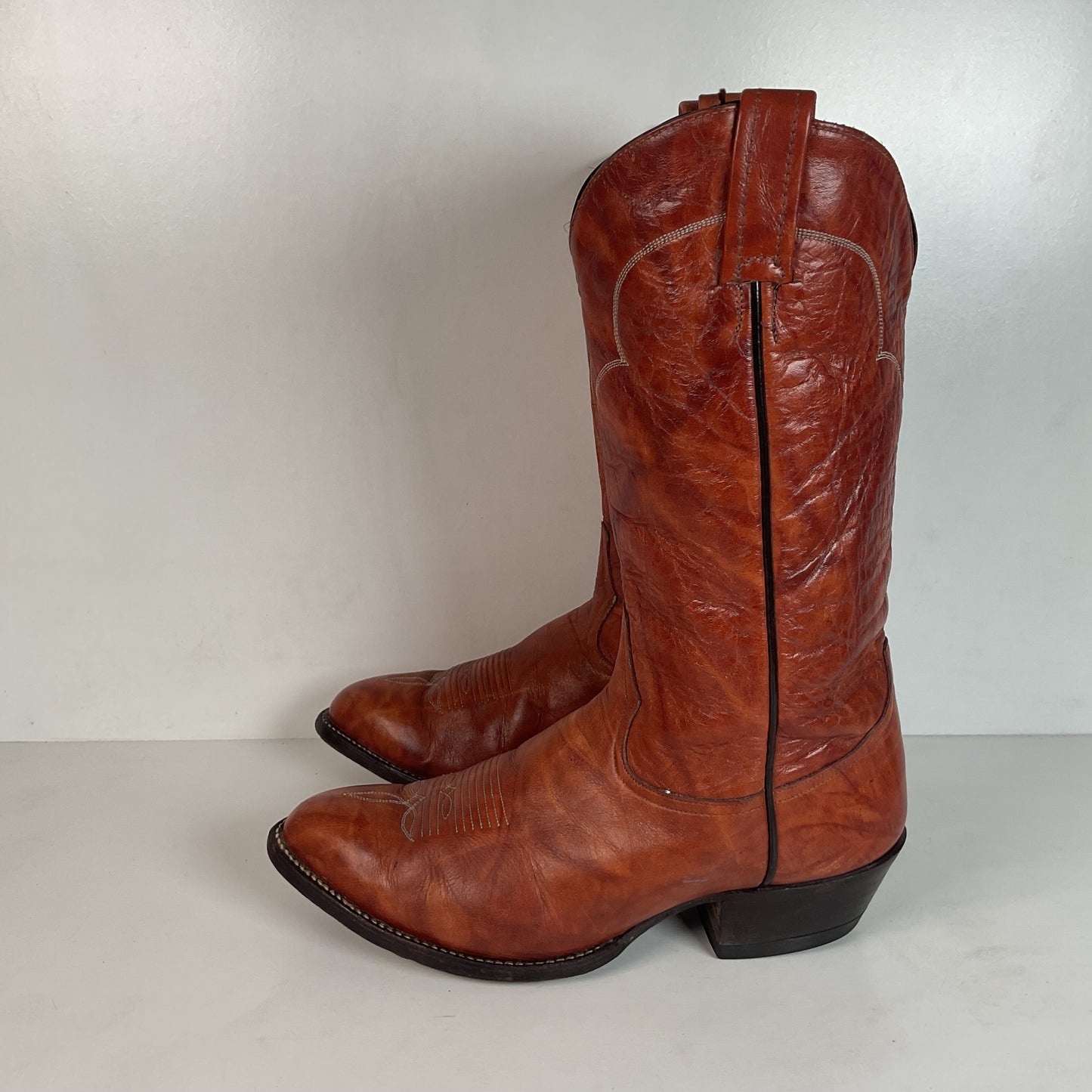 Vintage Tony Lama Chocolate Cow Cowboy Boots 8.5 EEEE Marbled Leather