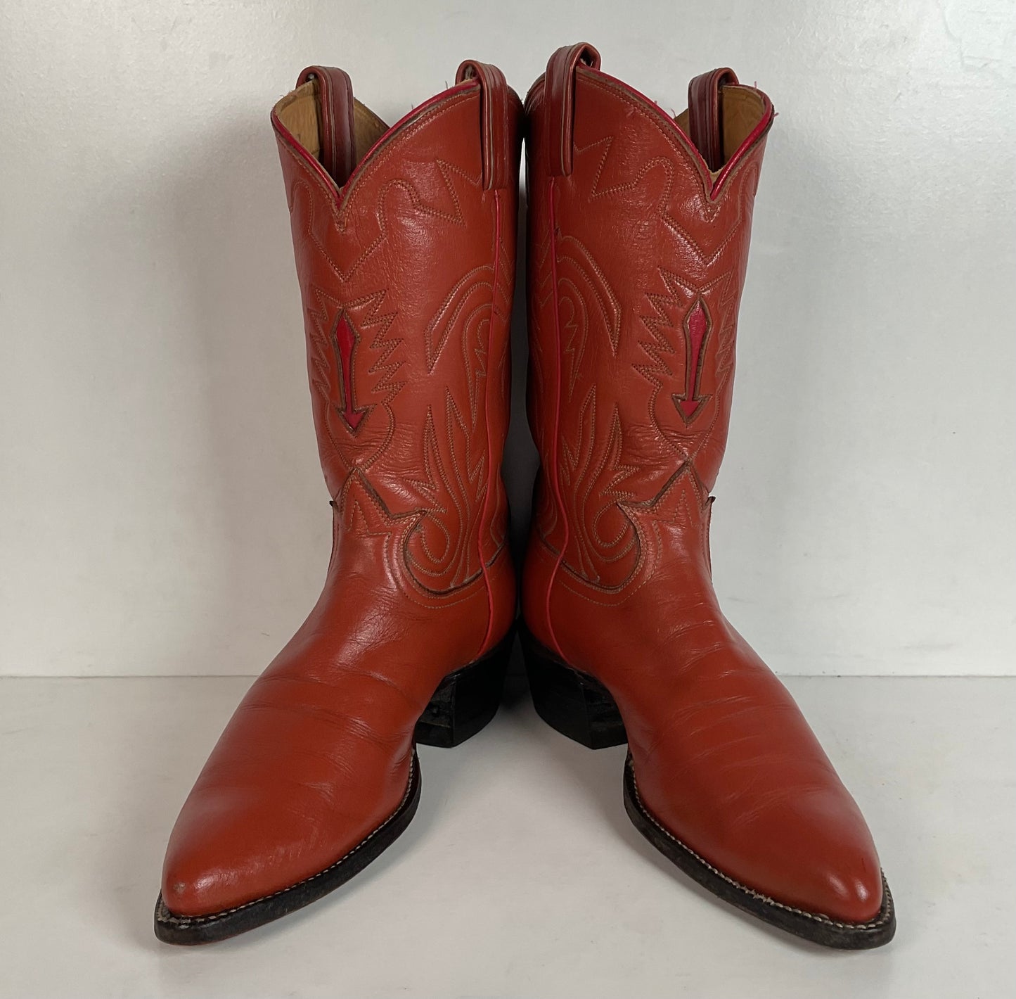 Vintage Tony Lama Burnt Orange Cowgirl Boots 6.5 C Tooled Inlay