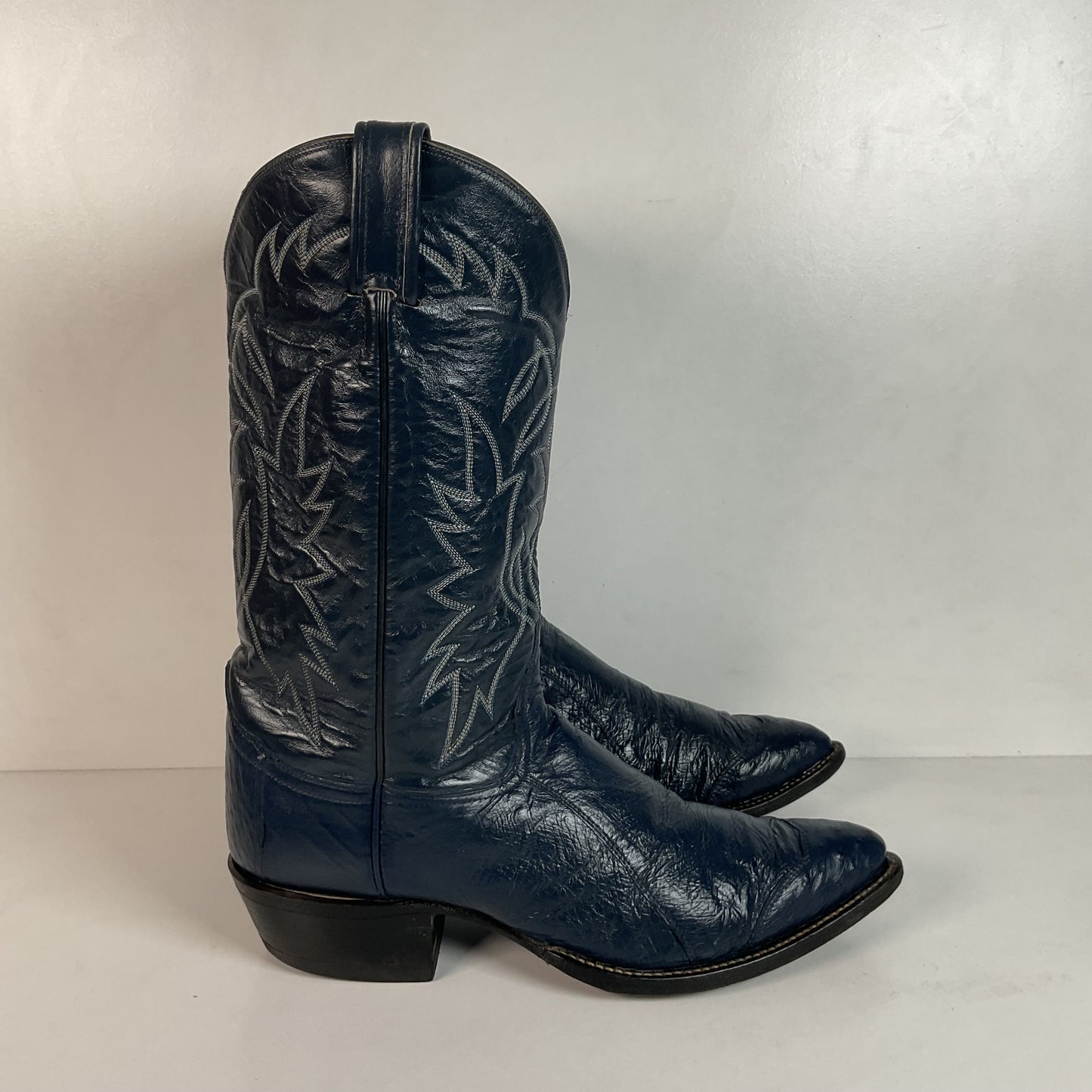 Vintage Tony Lama Navy Blue Ostrich Cowboy Boots 11.5 B Black Label Wingtip