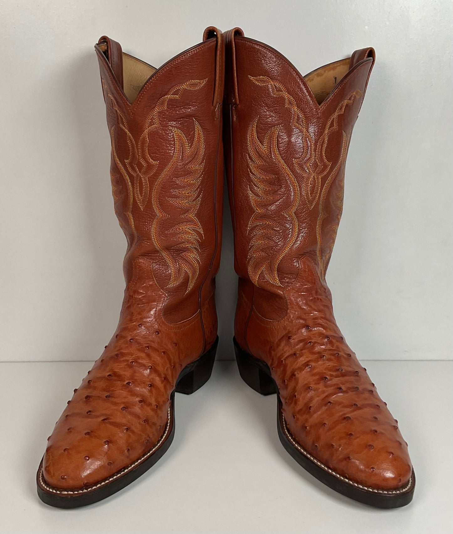 Tony Lama Exotic Full Quill Ostrich Cowboy Boots 8 EE Vibram Work Sole White Label