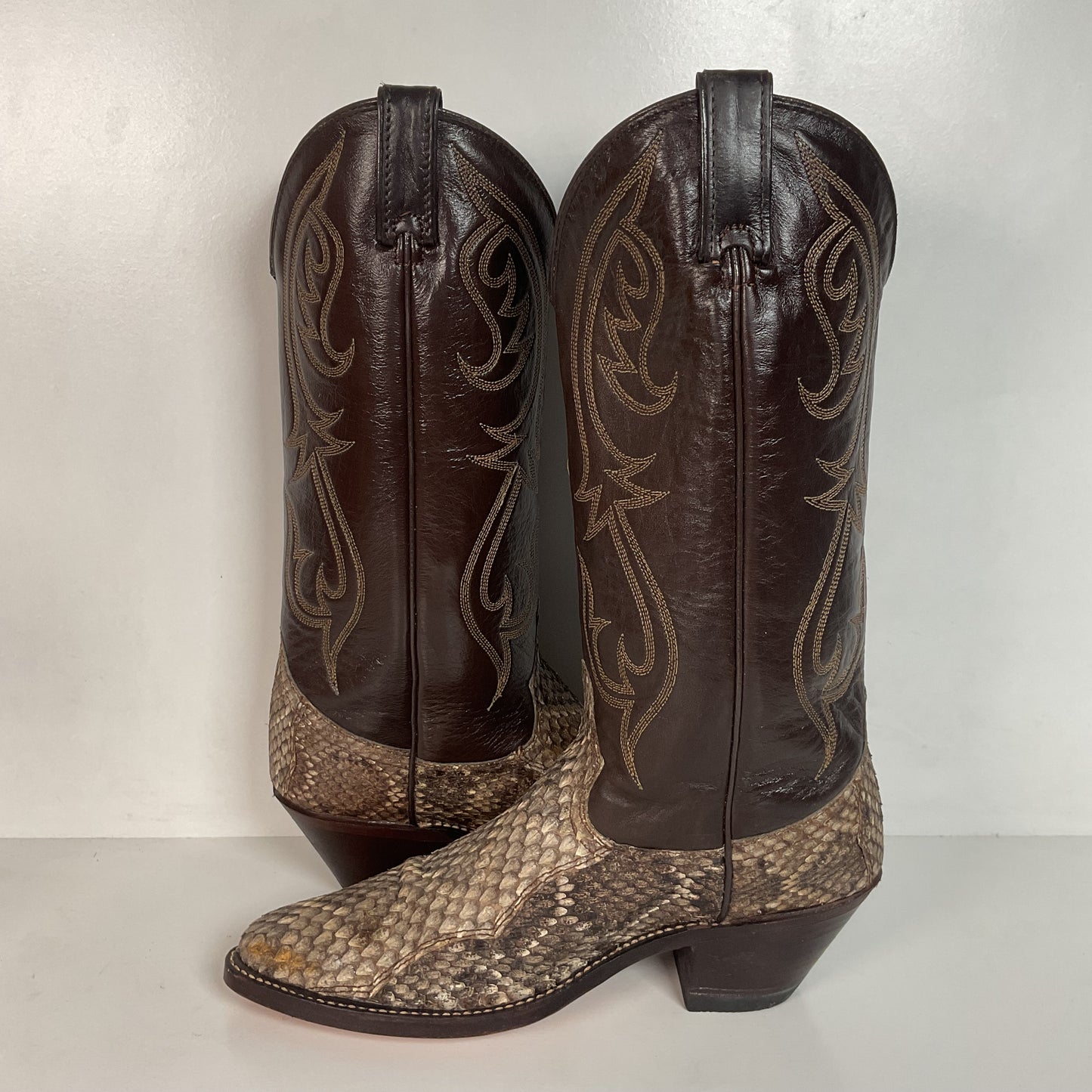 Vintage Dingo Acme Diamondback Rattlesnake Cowboy Boots 8 D USA Made Snakeskin