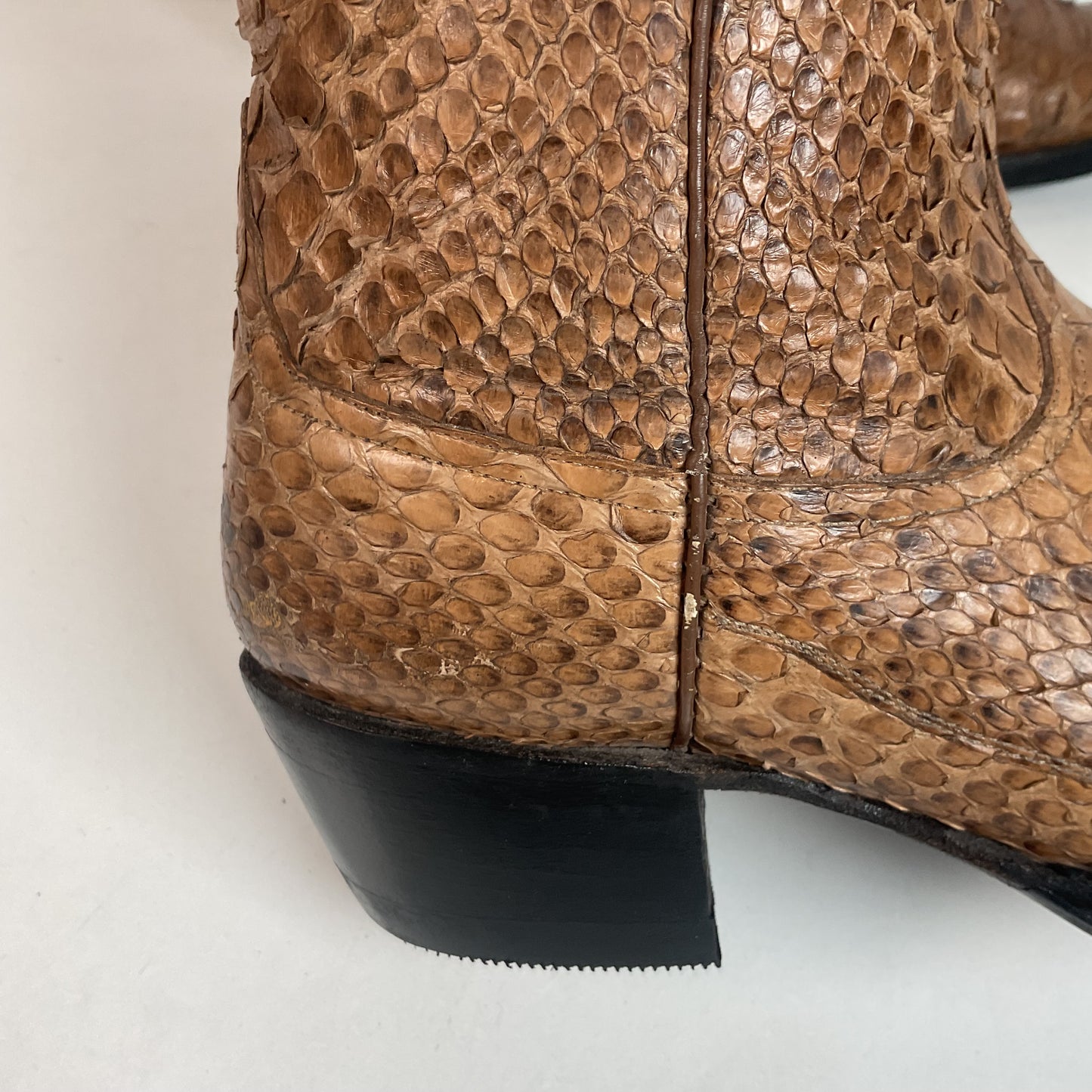 Vintage Full Python Snakeskin Cowboy Boots 8 D Back Cut Recraft