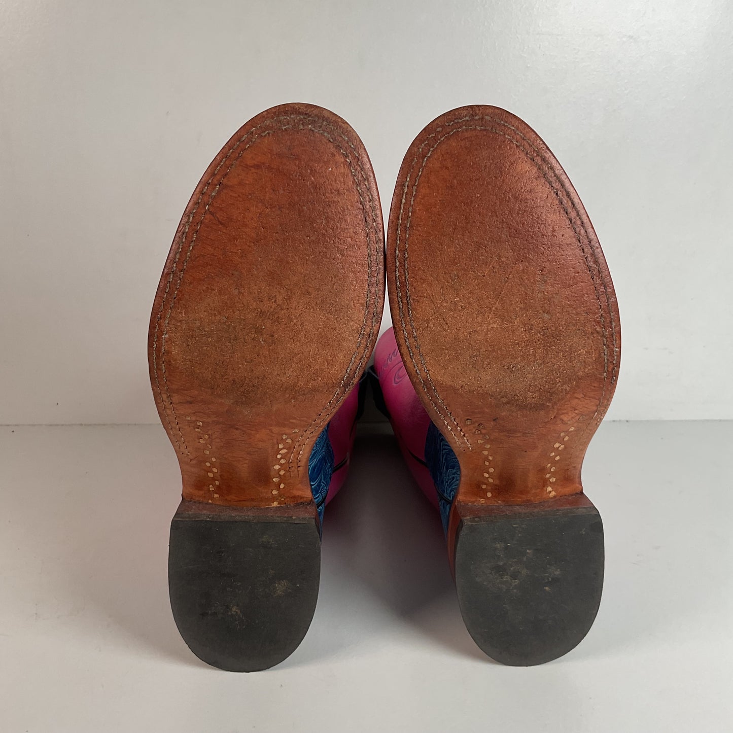 Olathe Tooled Cowgirl Roper Boots 7 B Barbie Pink Upper