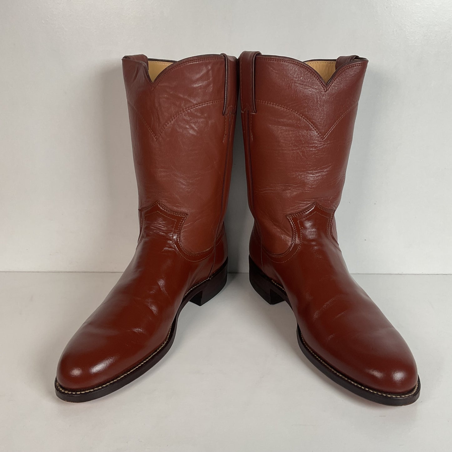 Vintage 1970s Justin Brown Cowgirl Roper Boots 8.5 B USA Made Calfskin