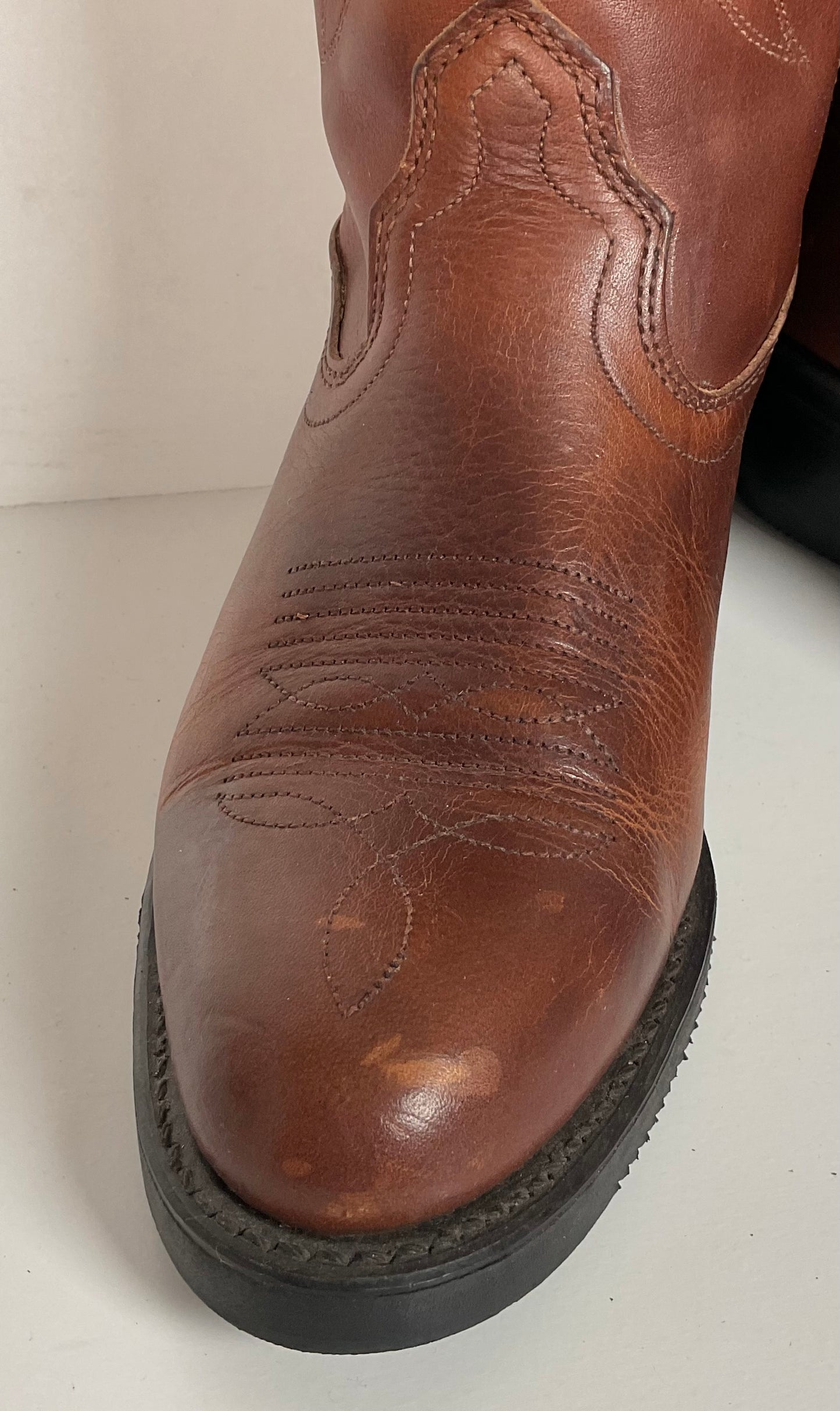 PD Tuff Brown Pull On Work Boots 8 EE Union Made Western Soft Toe