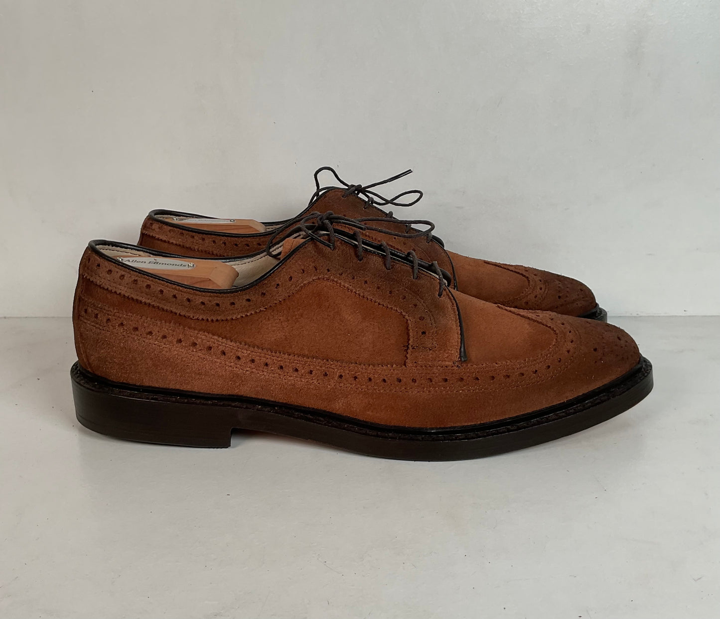 Vintage Allen Edmonds Suede Derby Shoes 11 D Long Wing Gunboat