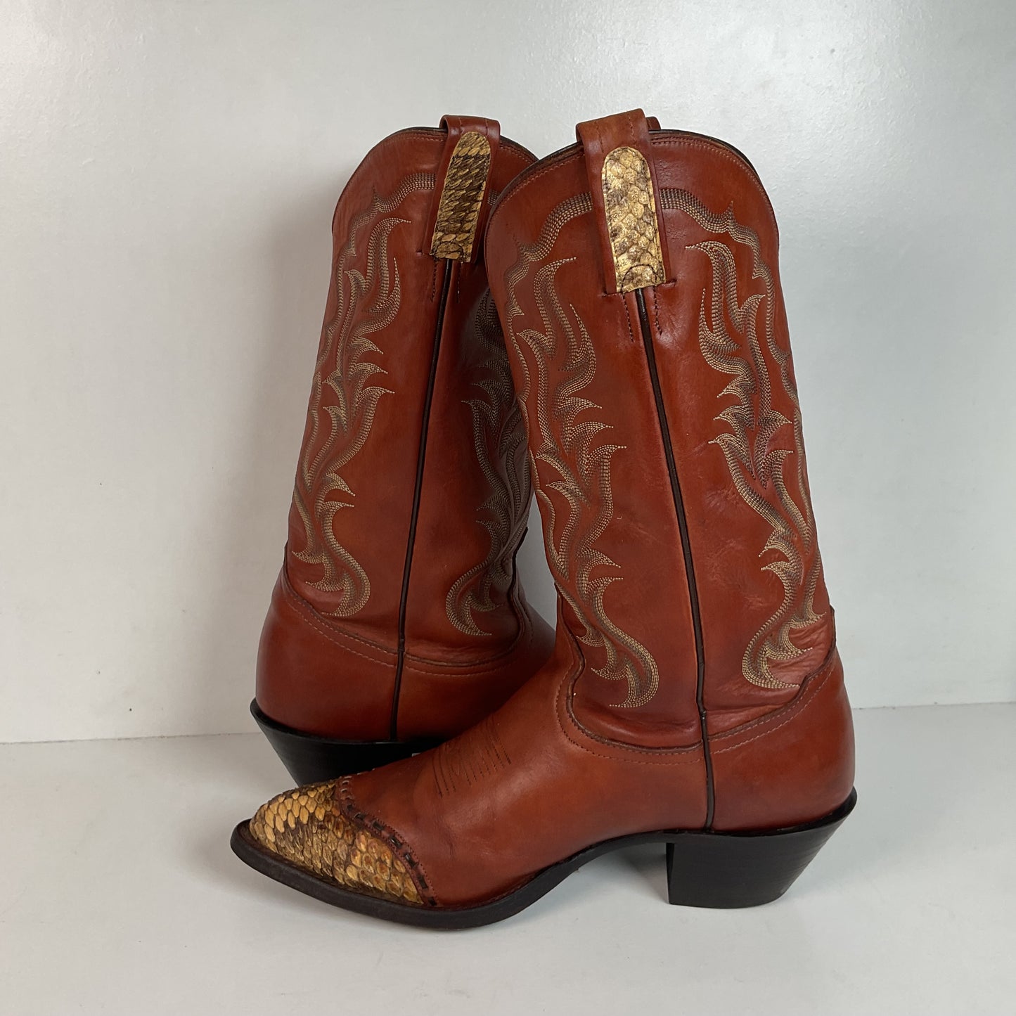 Vintage Tony Lama Rattlesnake Wingtip Cowboy Boots 10 D Diamondback Snakeskin