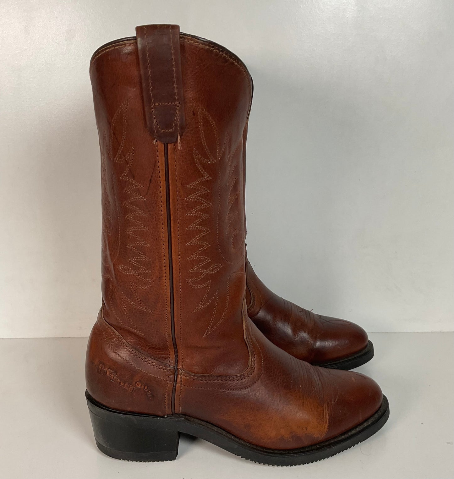 PD Tuff Brown Pull On Work Boots 8 EE Union Made Western Soft Toe