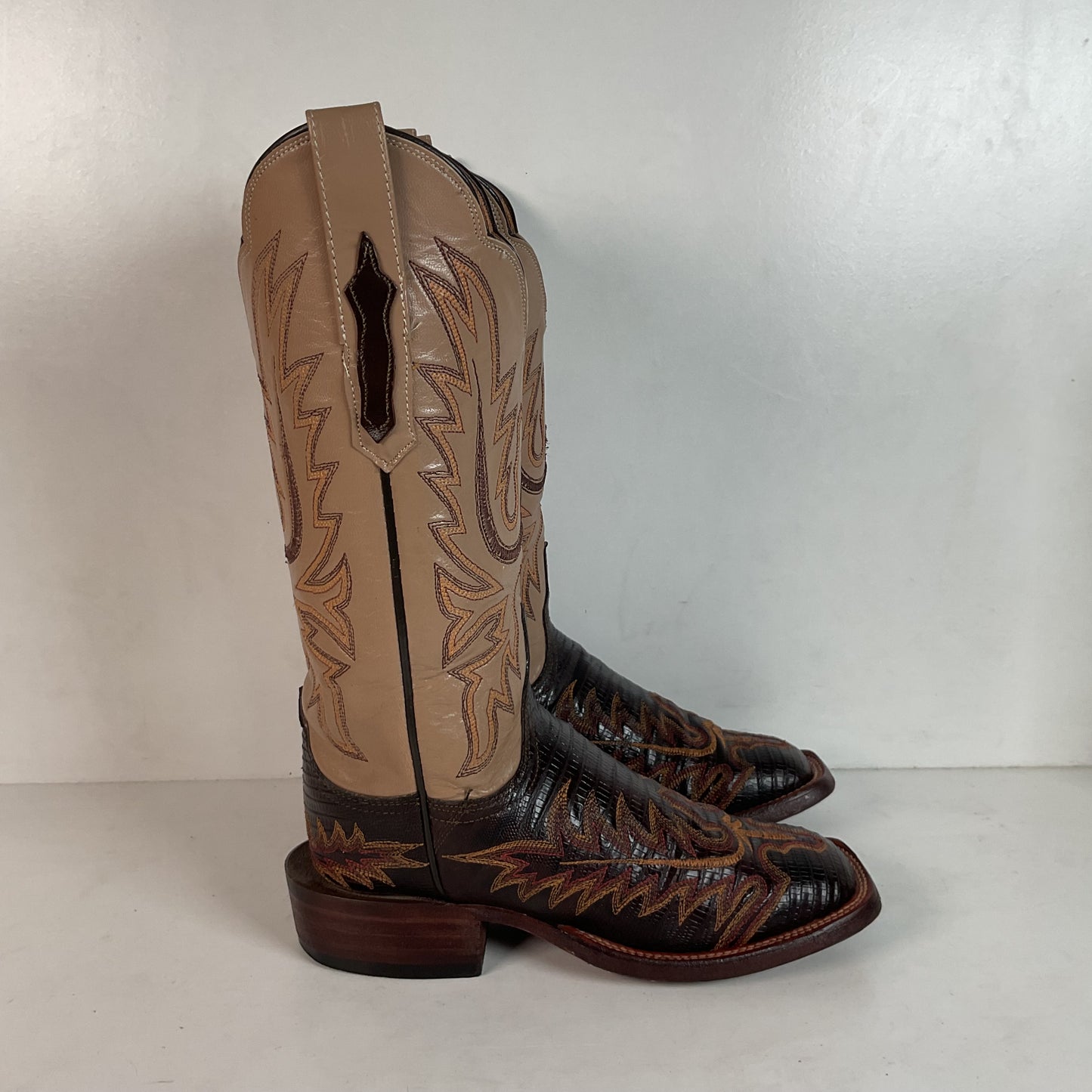 Lucchese Teju Lizard Cowgirl Boots 5 B Creme Stitched