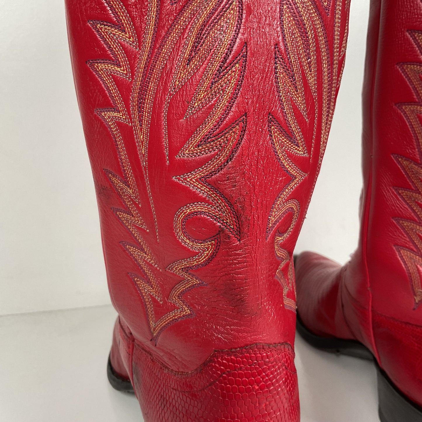 Vintage Justin Teju Lizard Cowboy Boots | USA Made | Ruby Red | Men’s 10.5 D