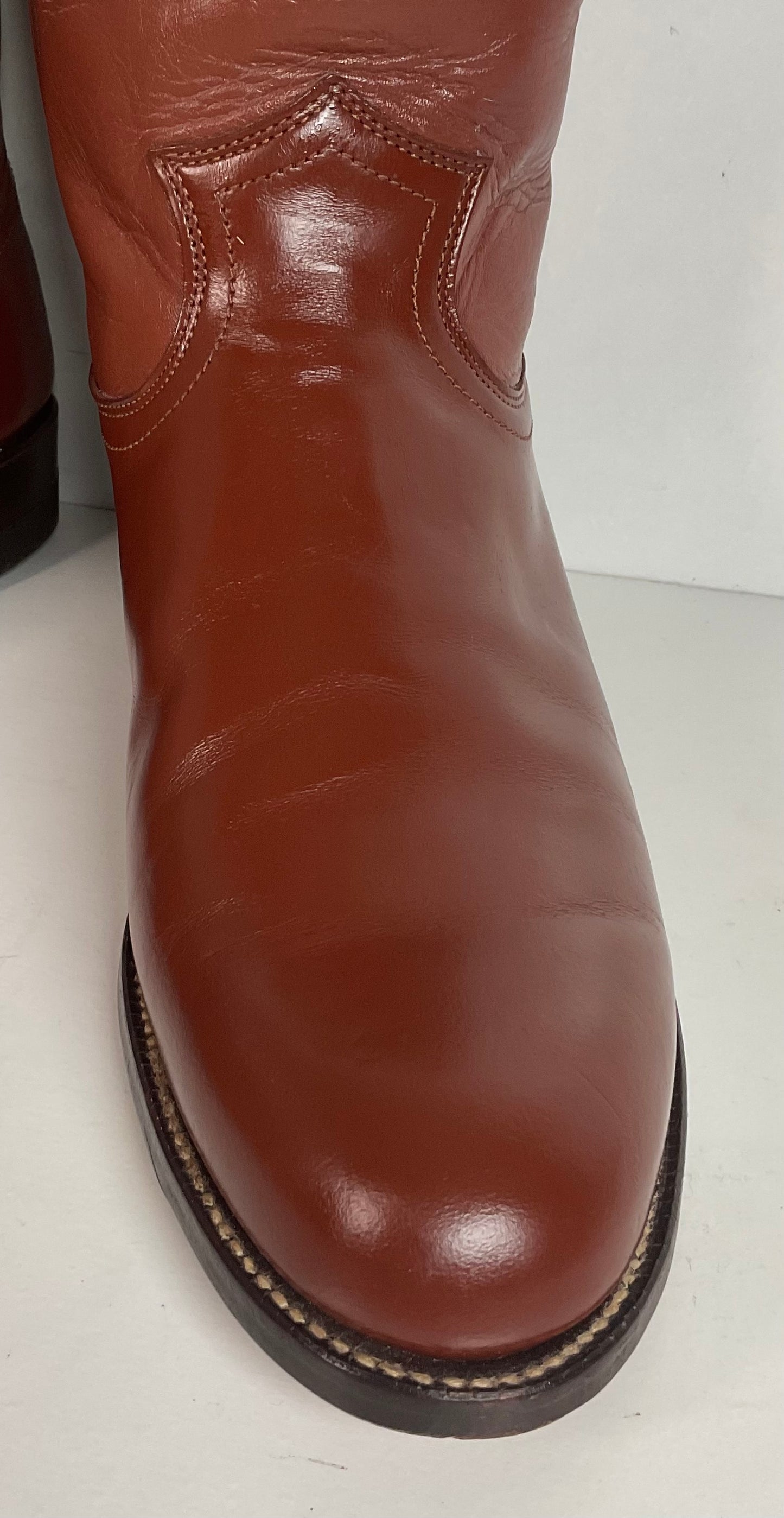 Vintage 1970s Justin Brown Cowgirl Roper Boots 8.5 B USA Made Calfskin