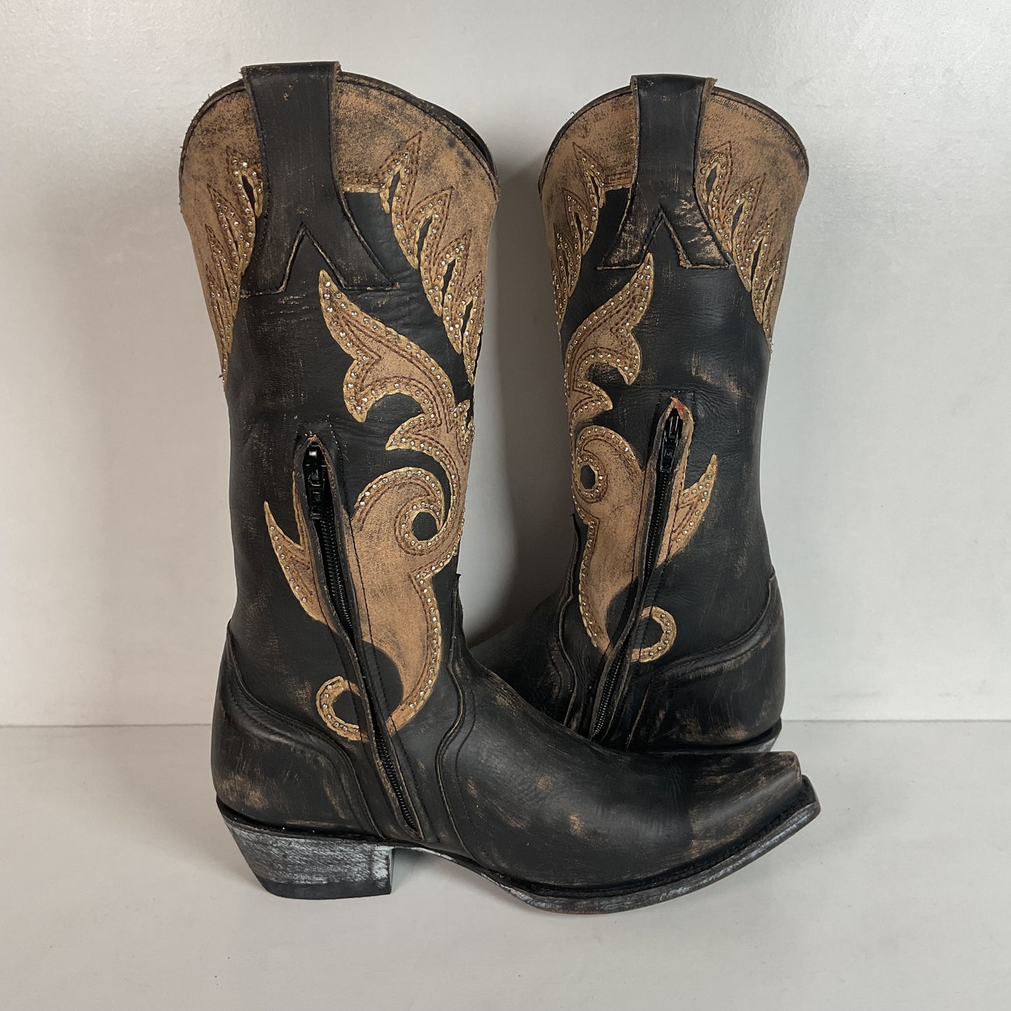 Old Gringo Western Zipper Boots 8 B Cowgirl Tooled Overlay