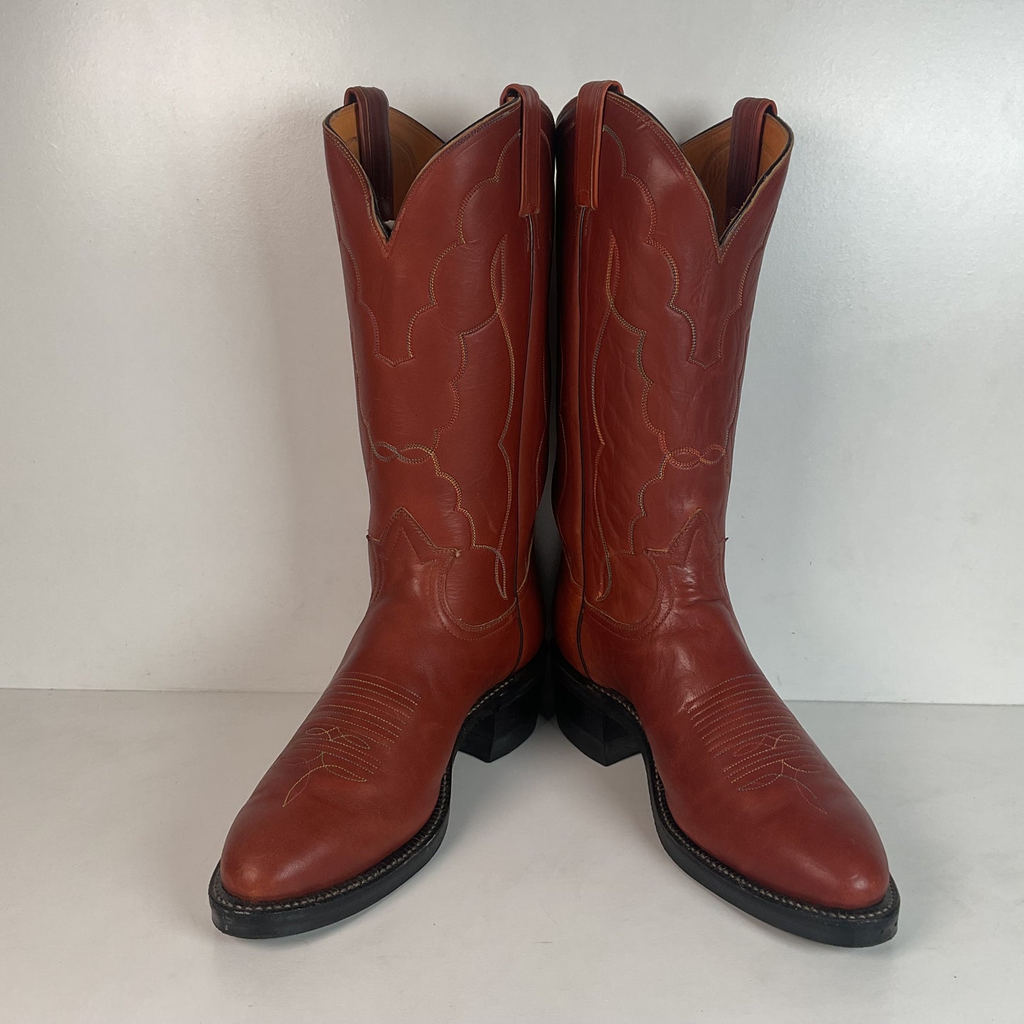 Vintage Tony Lama Rainbow Stitched Cowboy Boots 9 EE Gold Label Vibram Trucker