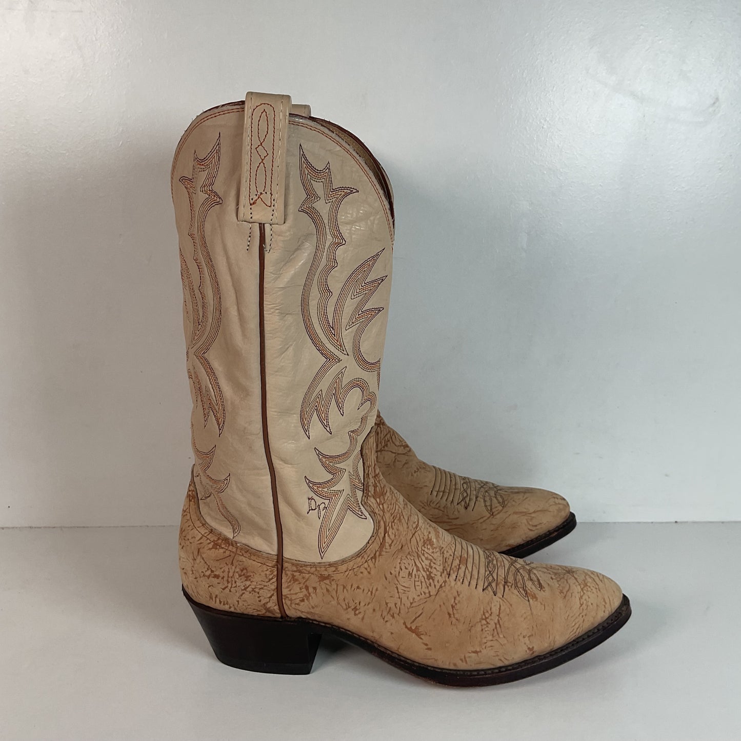 Vintage Dan Post Sueded Shoulder Cowboy Boots 10 D USA Crème Custom