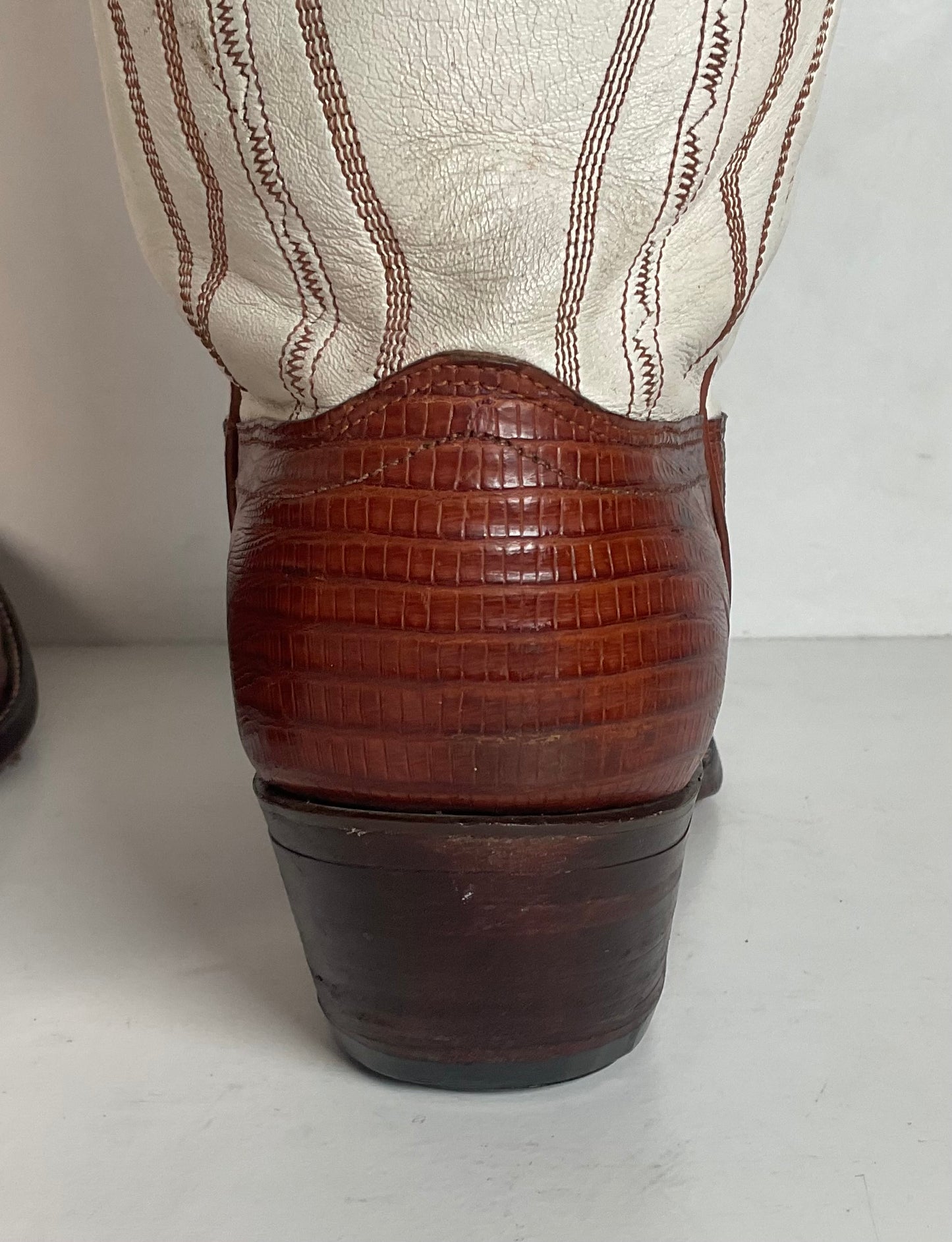 Vintage J Chisholm White Cowgirl Boots 7.5 M Teju Lizard