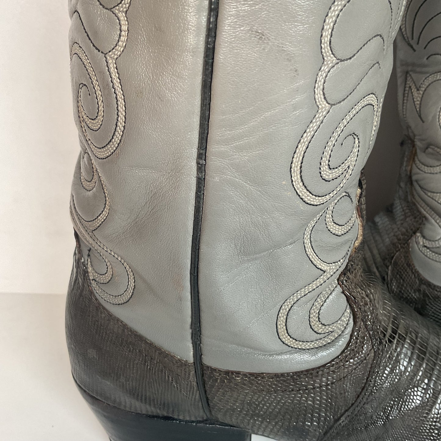 Vintage Dan Post Charcoal Grey Teju Lizard Cowboy Boots 10 D Old Label