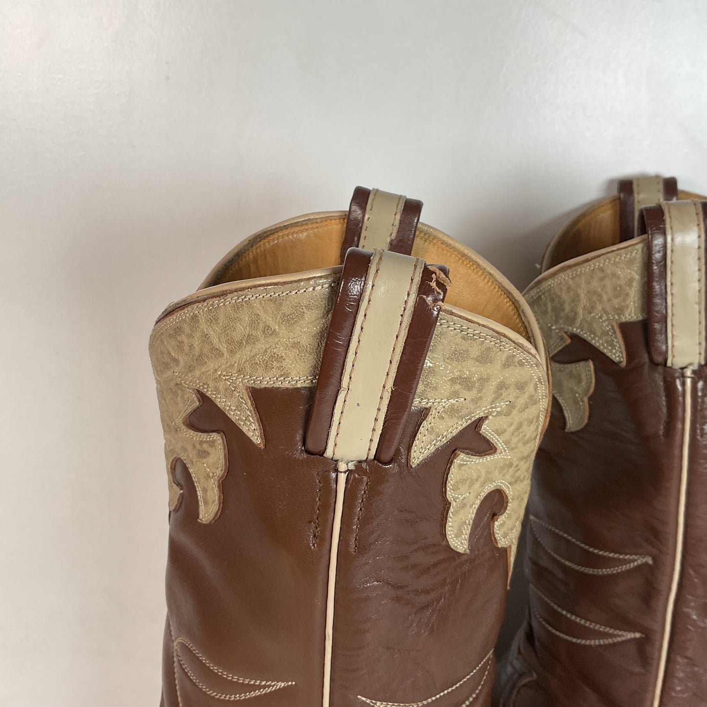 Vintage 1960s Tony Lama Wingtip Cowboy Boots 9 D Gold Label Recraft