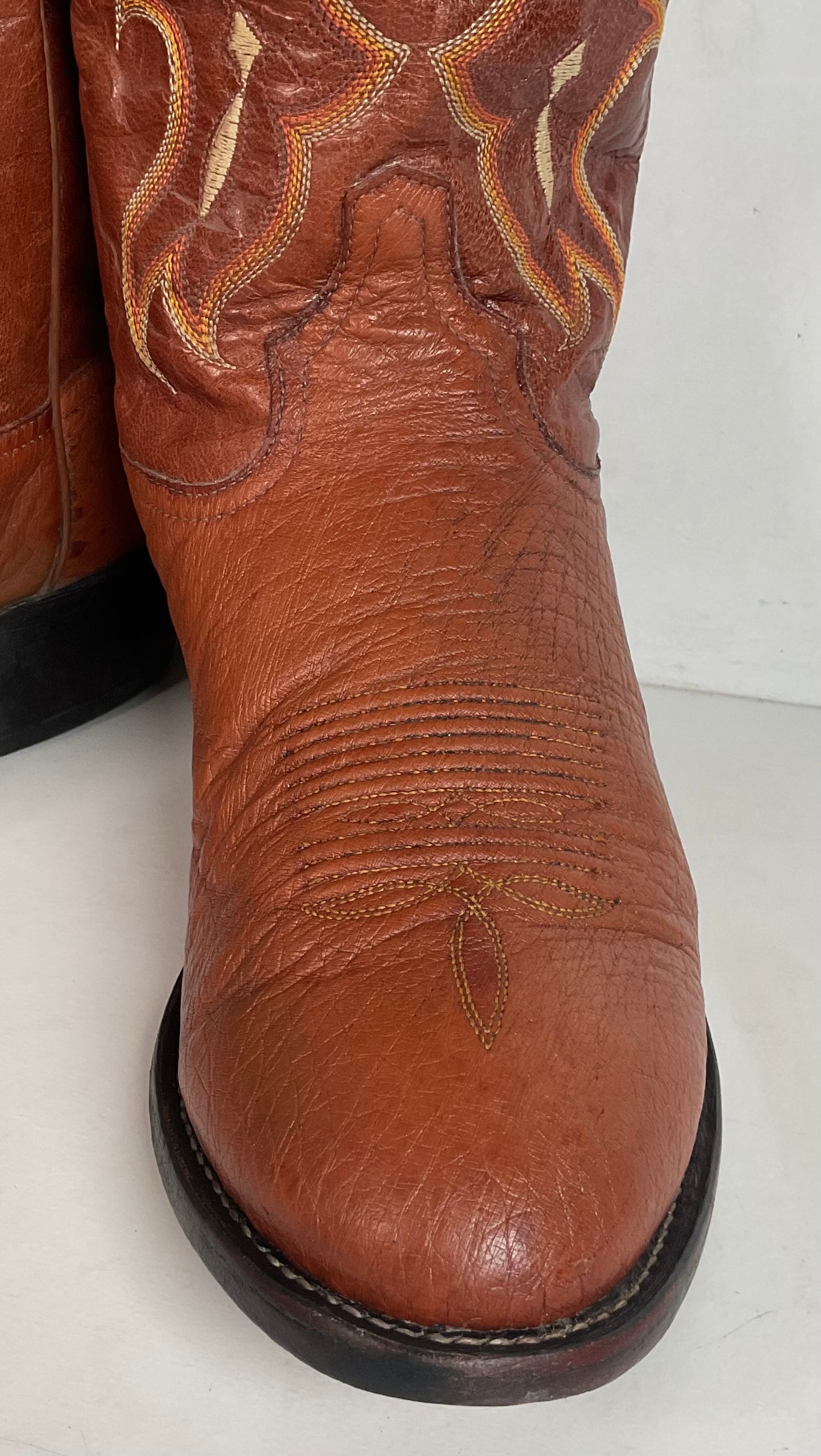 Tony Lama Bonham Cognac Smooth Ostrich 8.5 EE USA Made Distressed