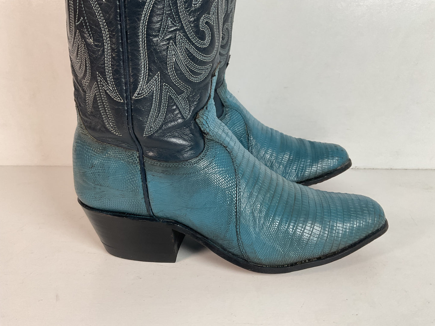 Vintage Justin Turquoise Cowgirl Boots 5 B Zipper Teju Lizard Vamp