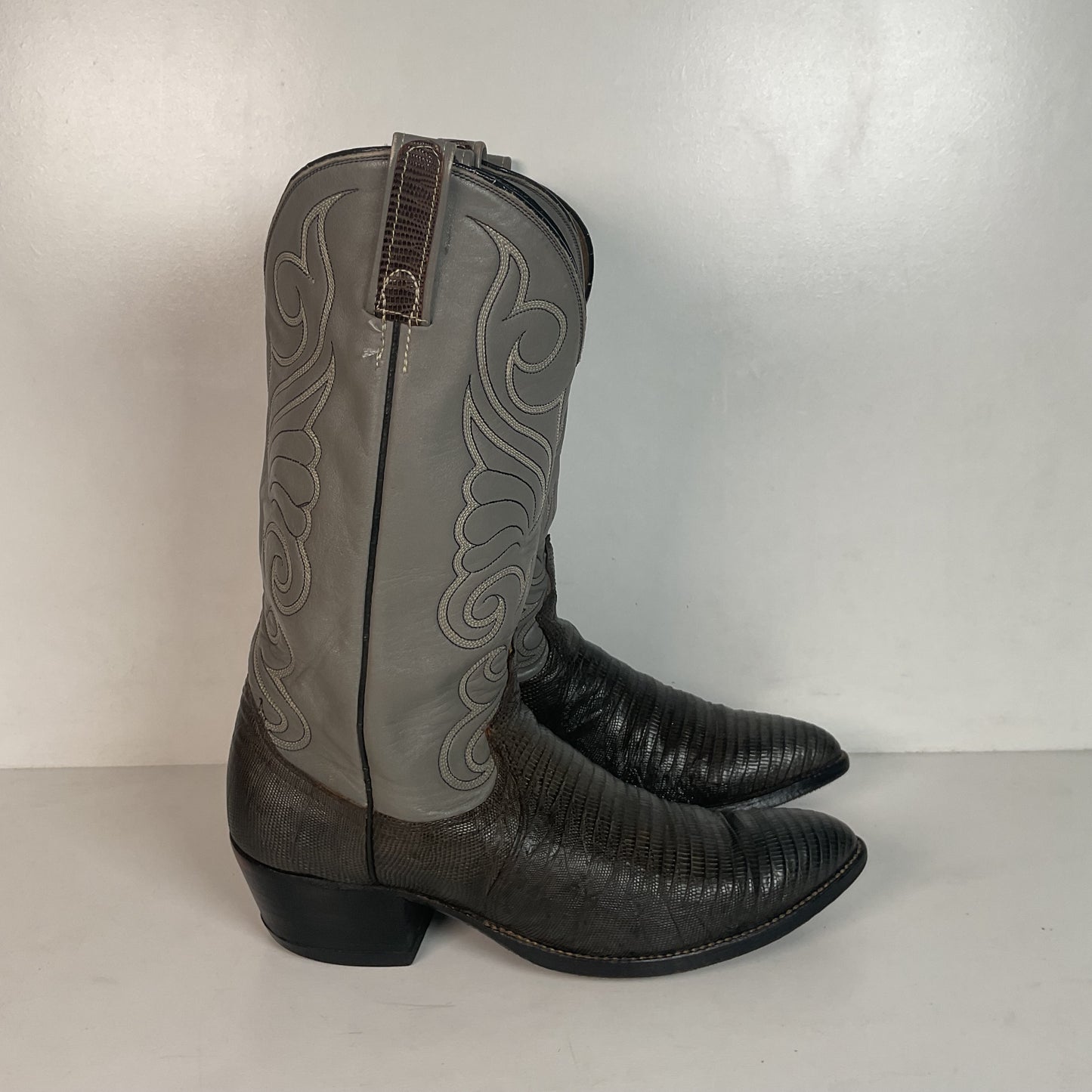 Vintage Dan Post Charcoal Grey Teju Lizard Cowboy Boots 10 D Old Label