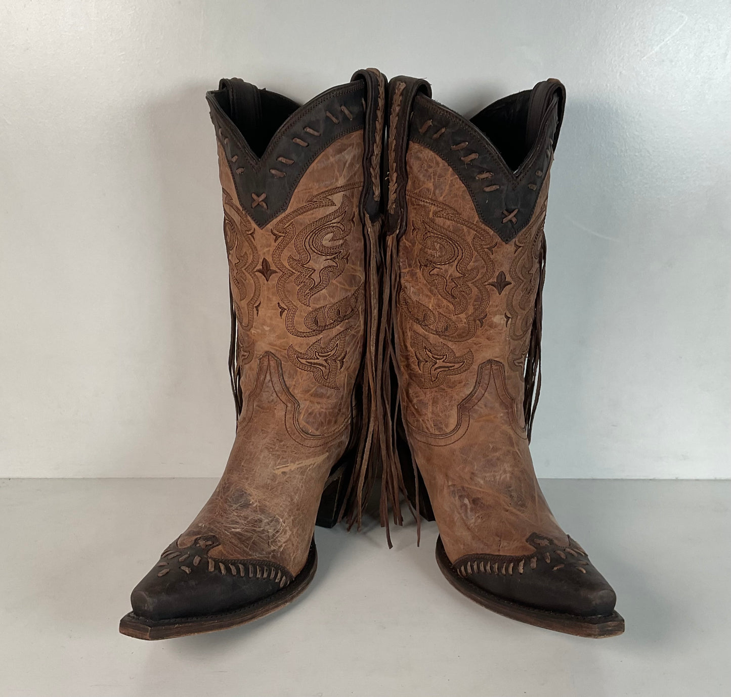 Lucchese Tucson Fringe Cowgirl Boots 9 B Wingtip