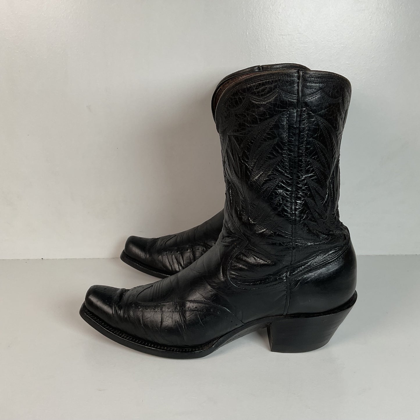 Vintage 1940s Brogue Wingtip Cowboy Boots 9.5-10 Leather Pull Tab Pee Wee
