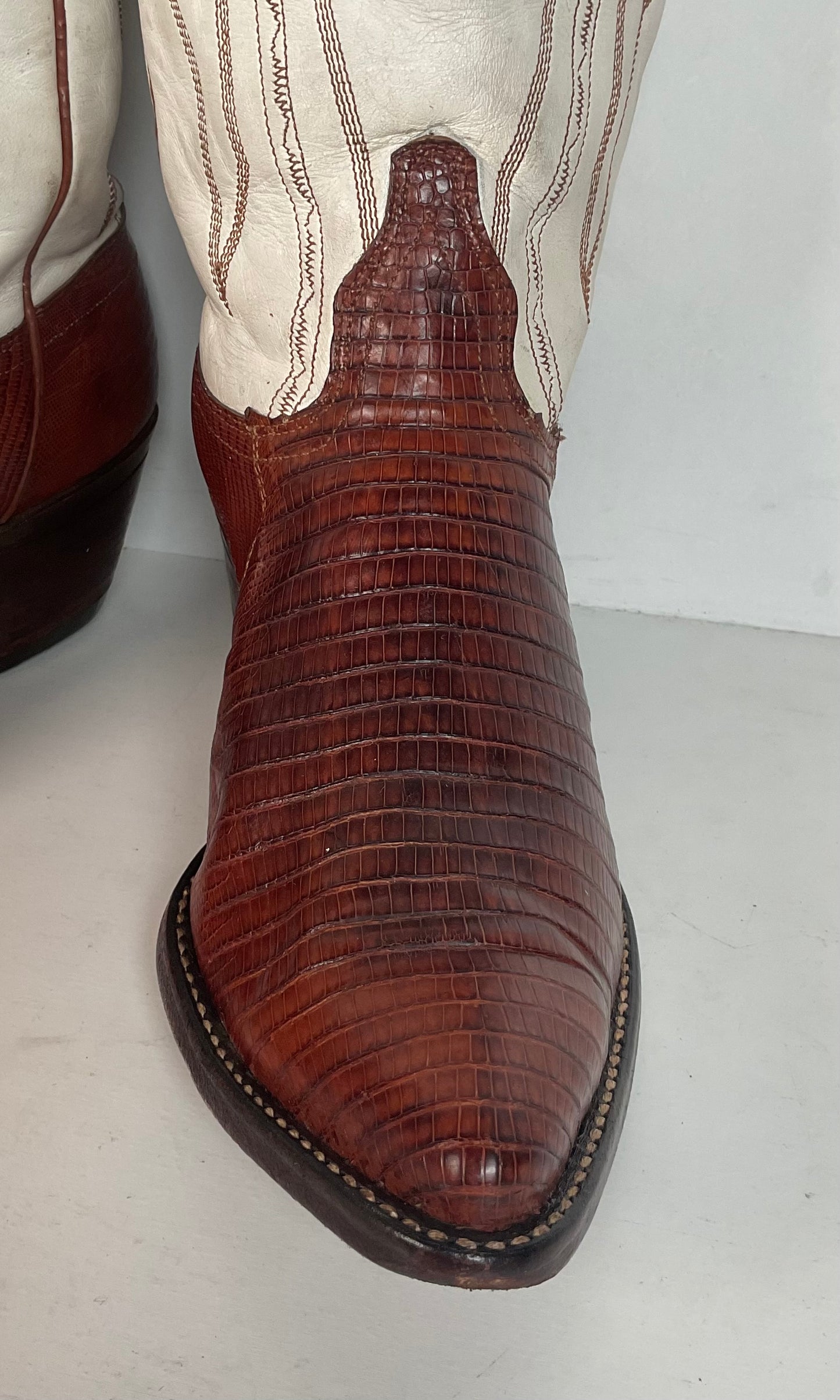 Vintage J Chisholm White Cowgirl Boots 7.5 M Teju Lizard