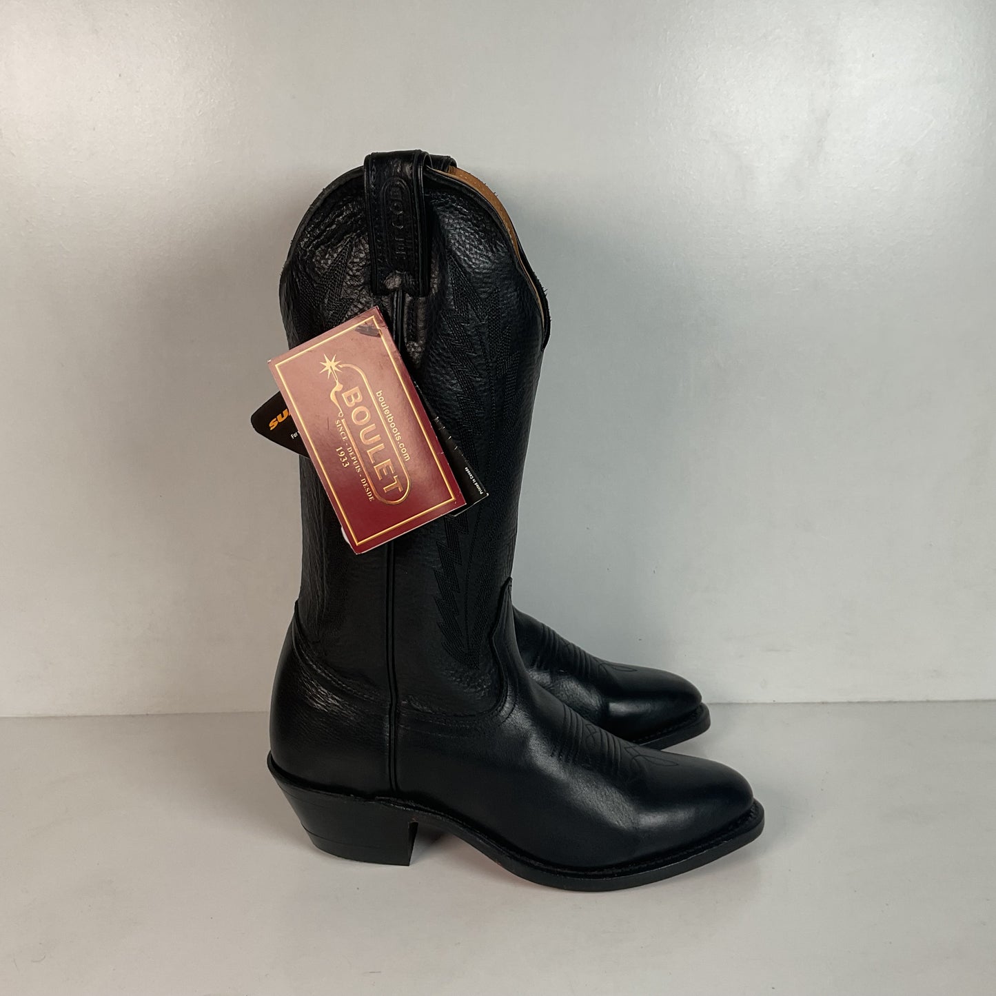 Boulet Classic Black Cowgirl Boots 6.5 C Deerskin New With Tags