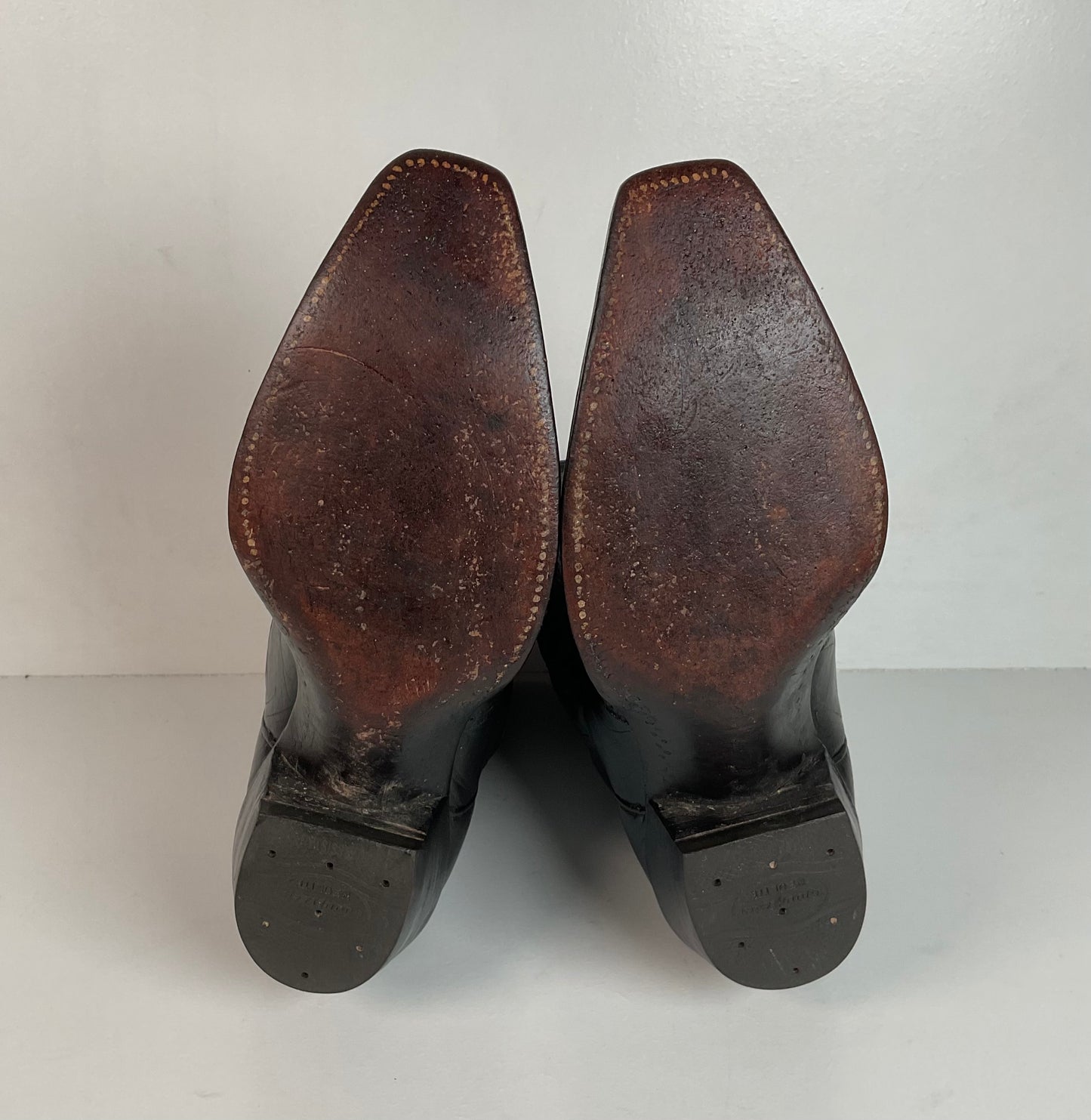 Vintage 1940s Brogue Wingtip Cowboy Boots 9.5-10 Leather Pull Tab Pee Wee