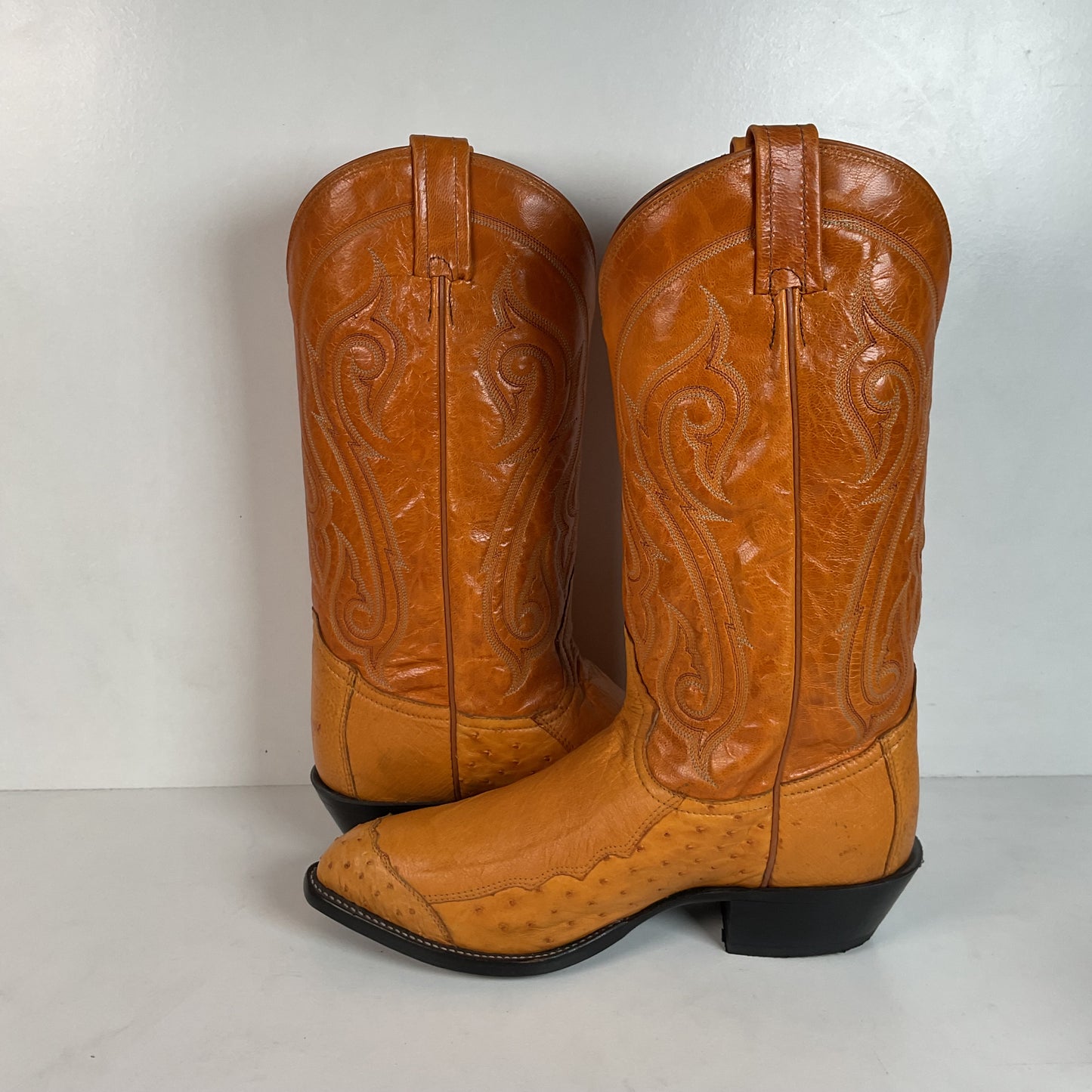 Tony Lama Butterscotch Ostrich Cowboy Boots 8 EE Exotic USA Made