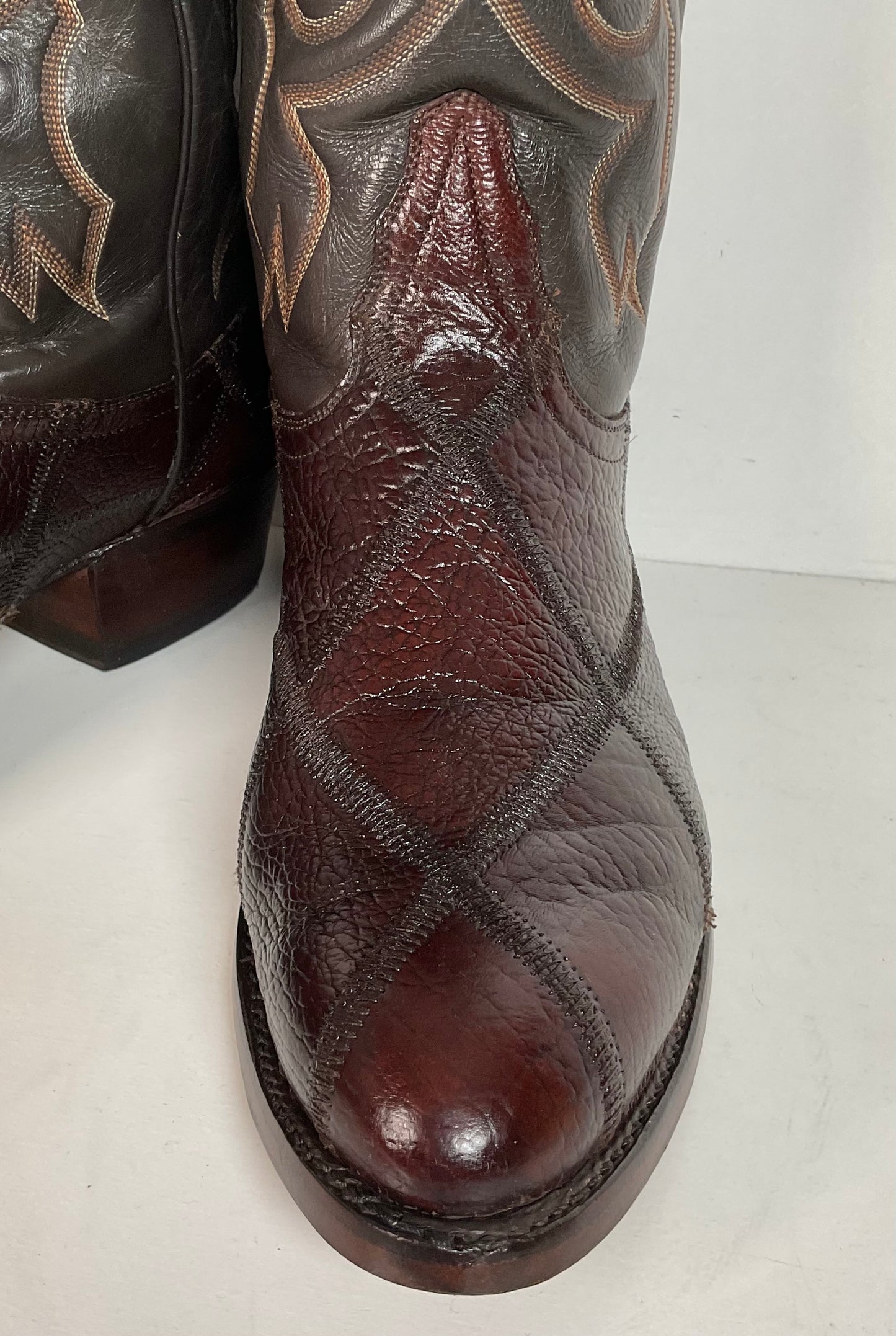 Vintage Tony Lama Patchwork Cowboy Boots 9.5 D Bullhide Gold Label Recraft