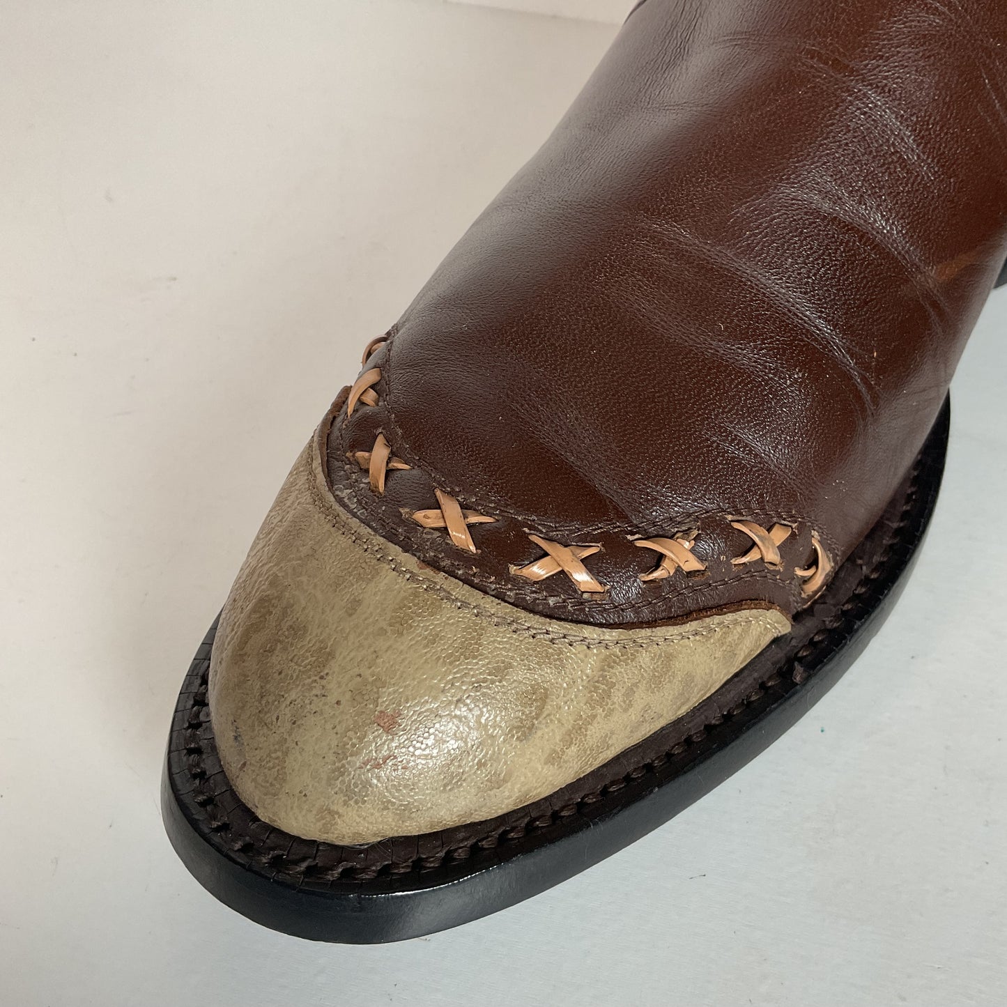 Vintage 1960s Tony Lama Wingtip Cowboy Boots 9 D Gold Label Recraft