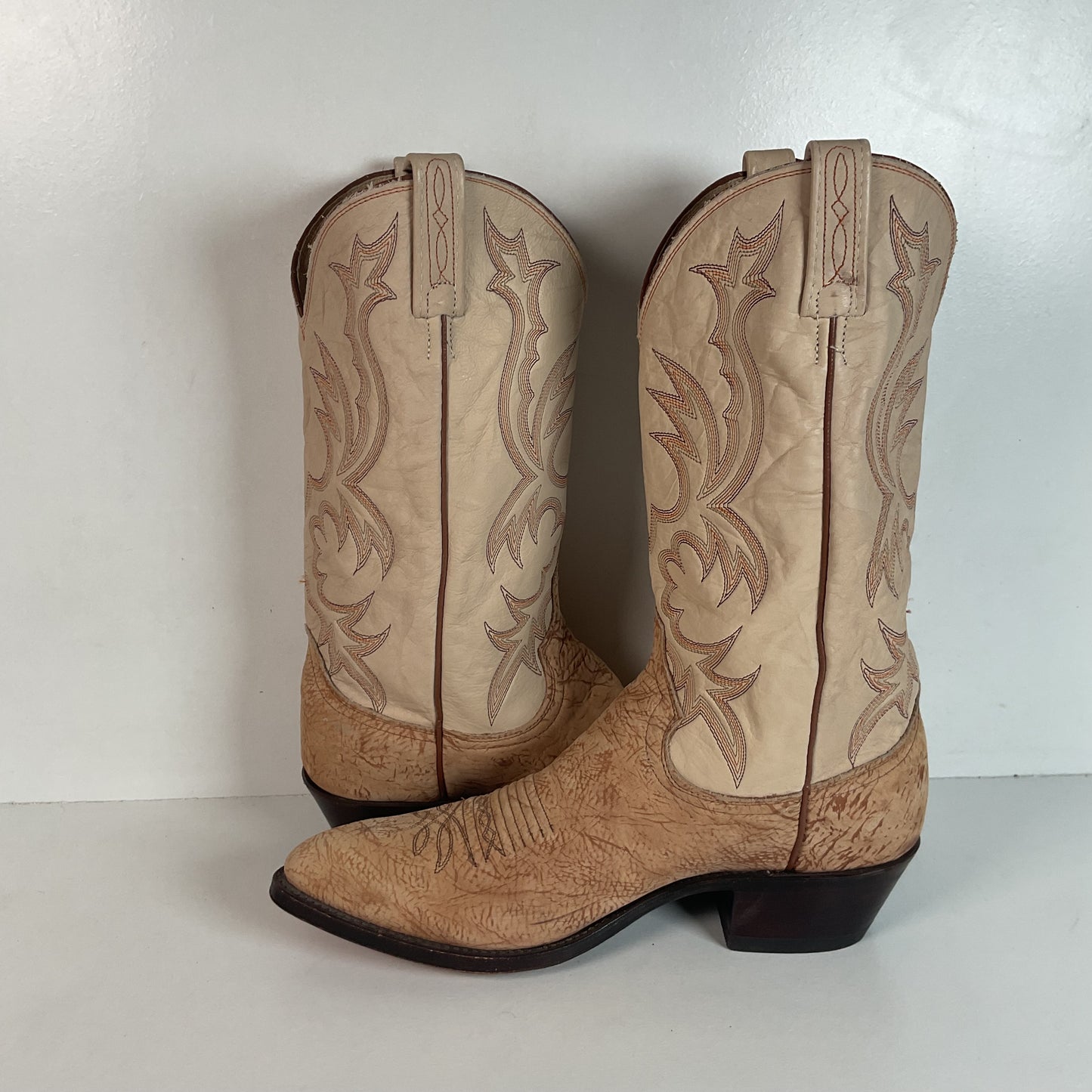 Vintage Dan Post Sueded Shoulder Cowboy Boots 10 D USA Crème Custom