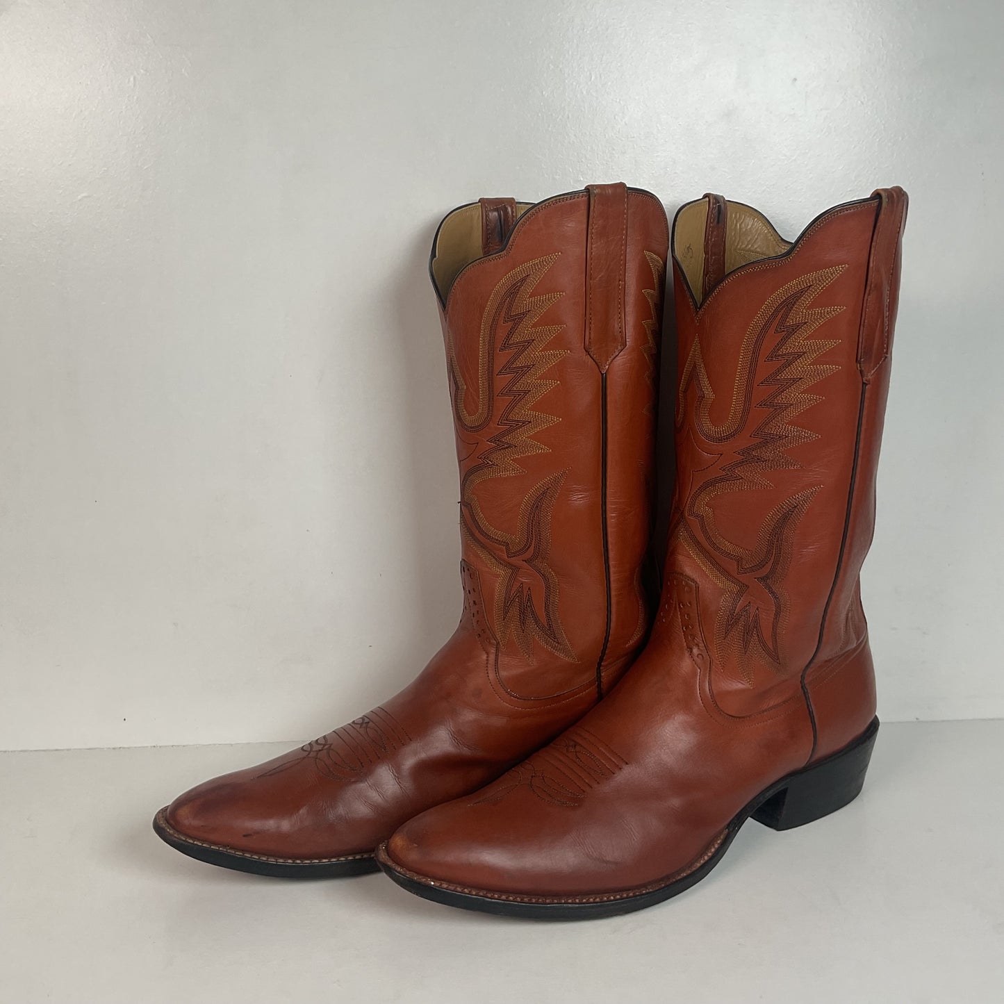 Rios of Mercedes Brown Calfskin Leather Cowboy Boots 13 A (Extra Narrow) Thrashed