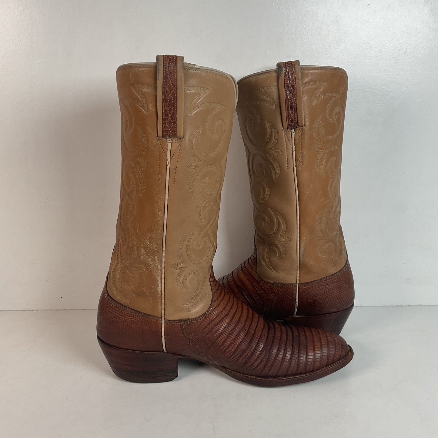 Vintage Lucchese San Antonio Lizard Teju Cowboy Boots 9.5 B