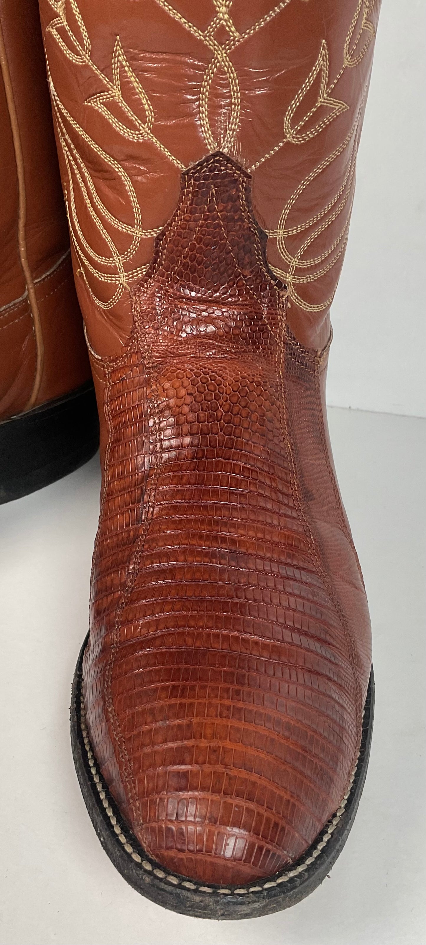 Vintage Tony Lama Gold Label Cowgirl Boots 7.5 C Lizard Vamp