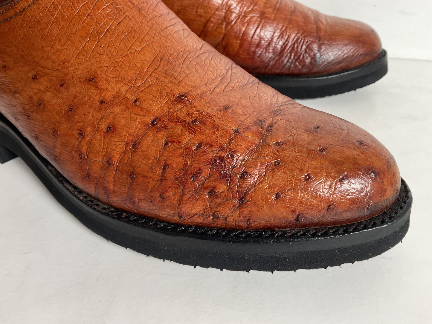 Vintage Lucchese Smooth Ostrich Roper Boots 9 D Crepe Sole Recraft Exotic