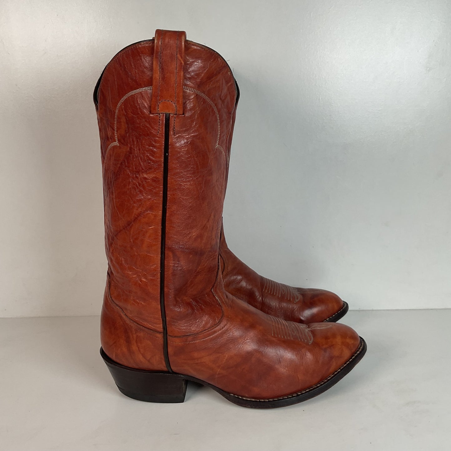 Vintage Tony Lama Chocolate Cow Cowboy Boots 8.5 EEEE Marbled Leather