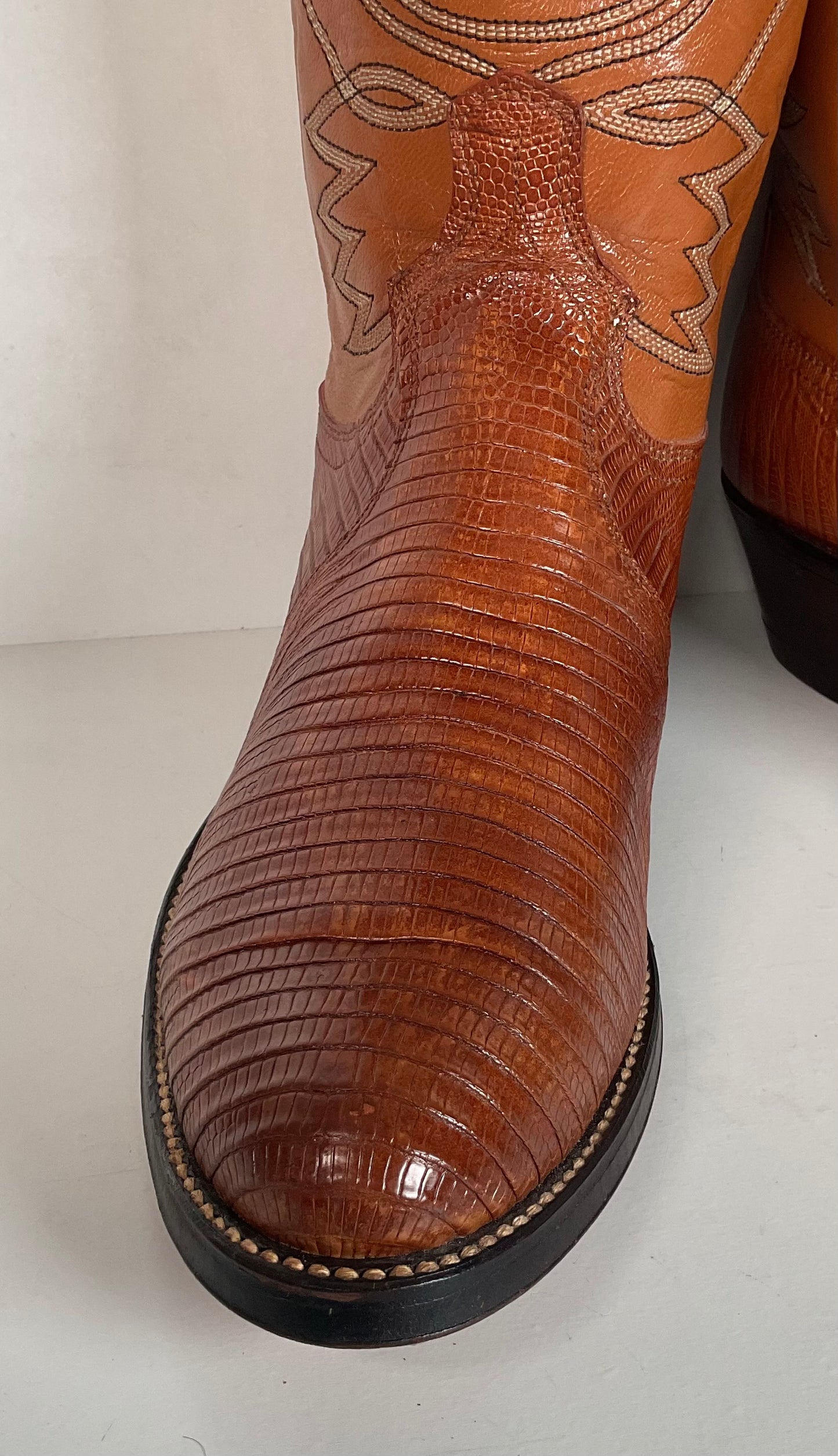 Vintage Dan Post Peanut Brittle Lizard Cowboy Boots 8 D Old Label