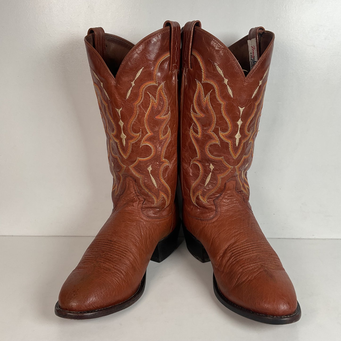 Tony Lama Bonham Cognac Smooth Ostrich 8.5 EE USA Made Distressed