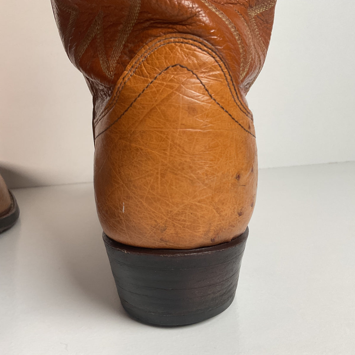 Vintage Dan Post Smooth Ostrich Cowboy Boots | Exotic | Tooled Overlay | 10.5 D