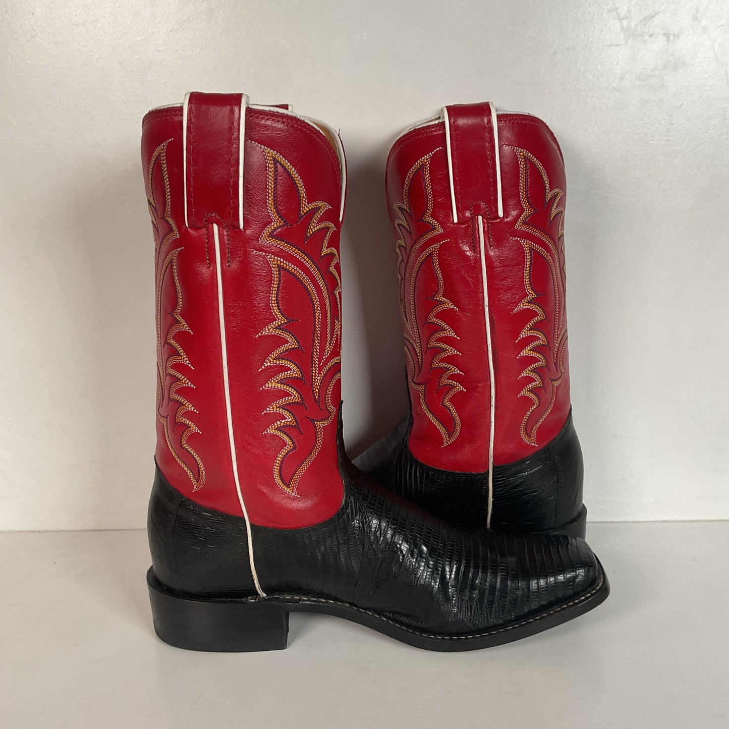 Tony Lama Women’s Lizard Vamp Cowgirl Boots 7.5 B USA Made Red Upper