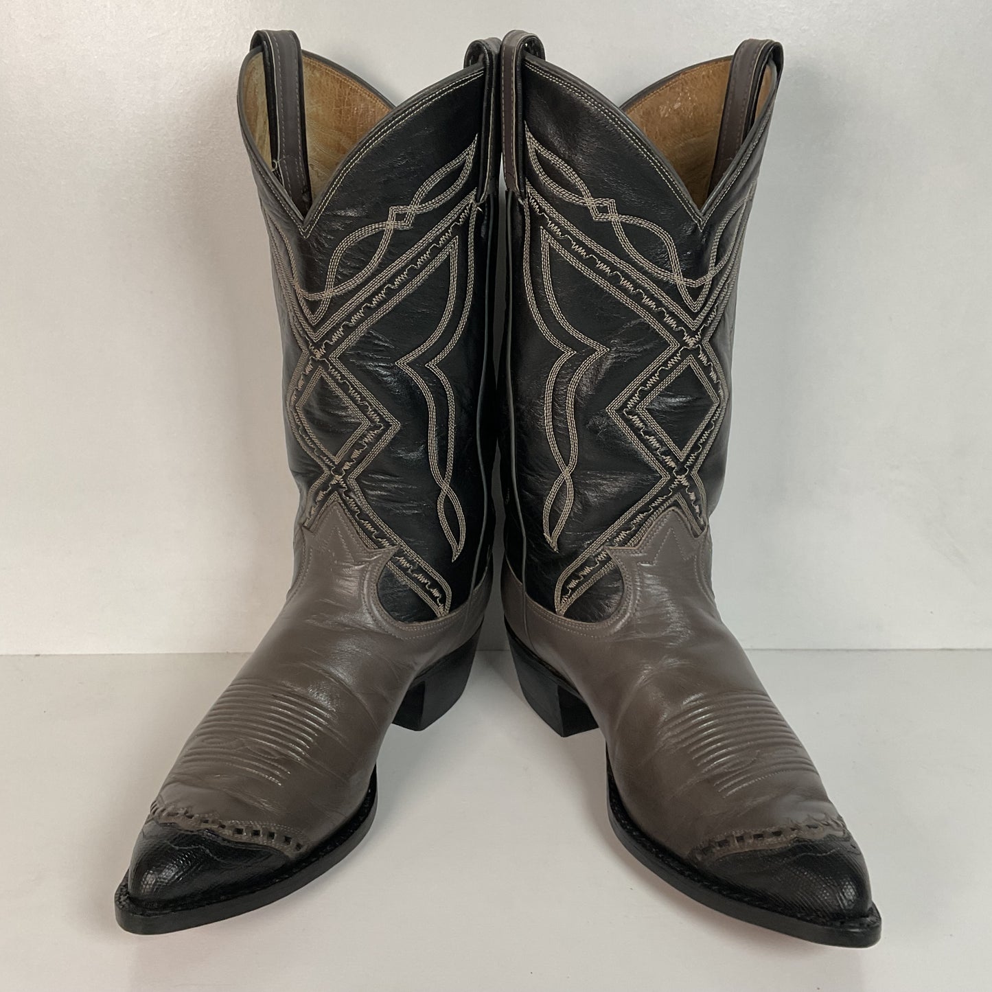 Vintage Tony Lama Grey Lizard Wingtip Cowboy Boots 9 D Gold Label Recraft